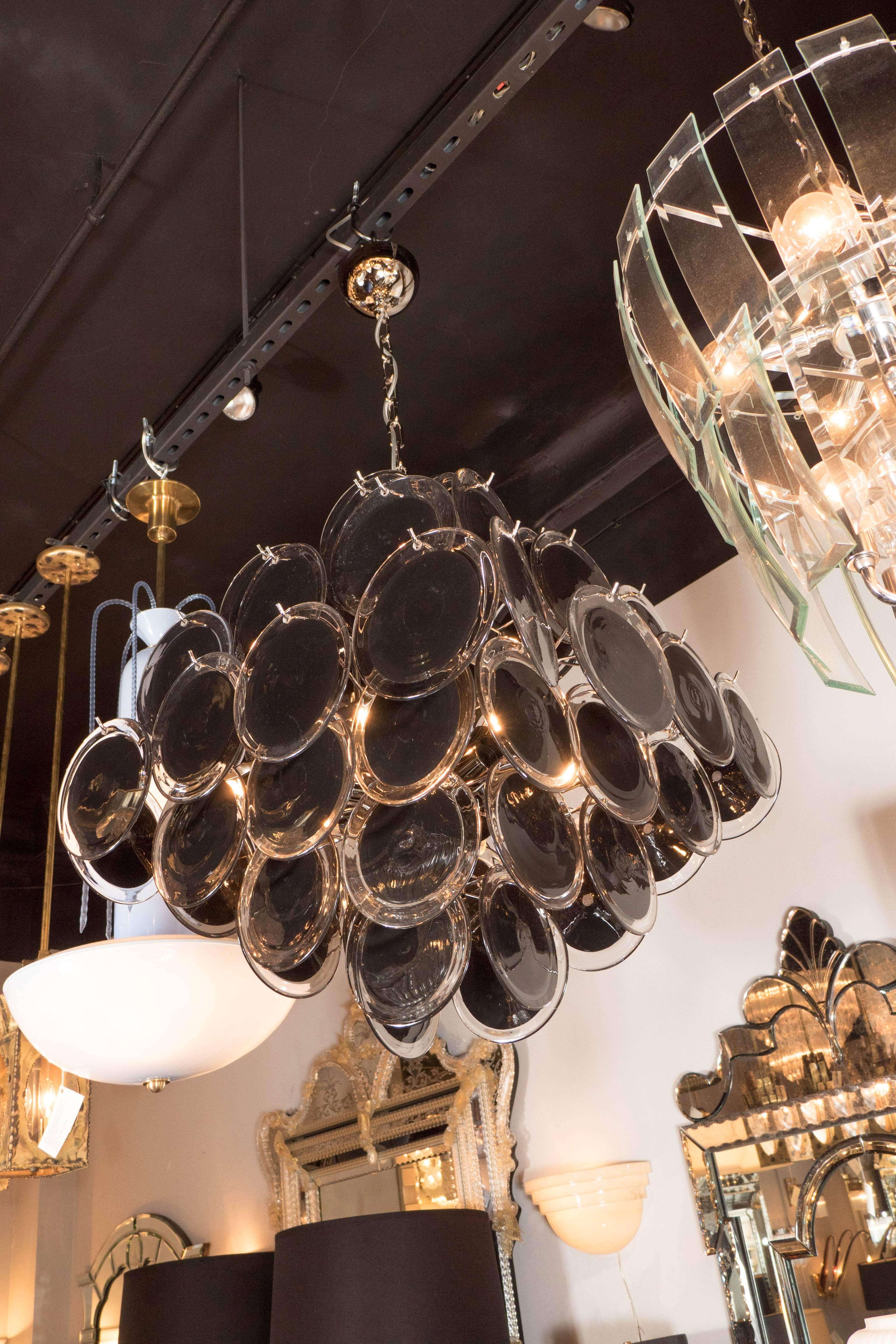 Mid-Century Modern Ultra Chic Modernist Diamond Shaped Black Murano Glass Chandelier by Vistosi