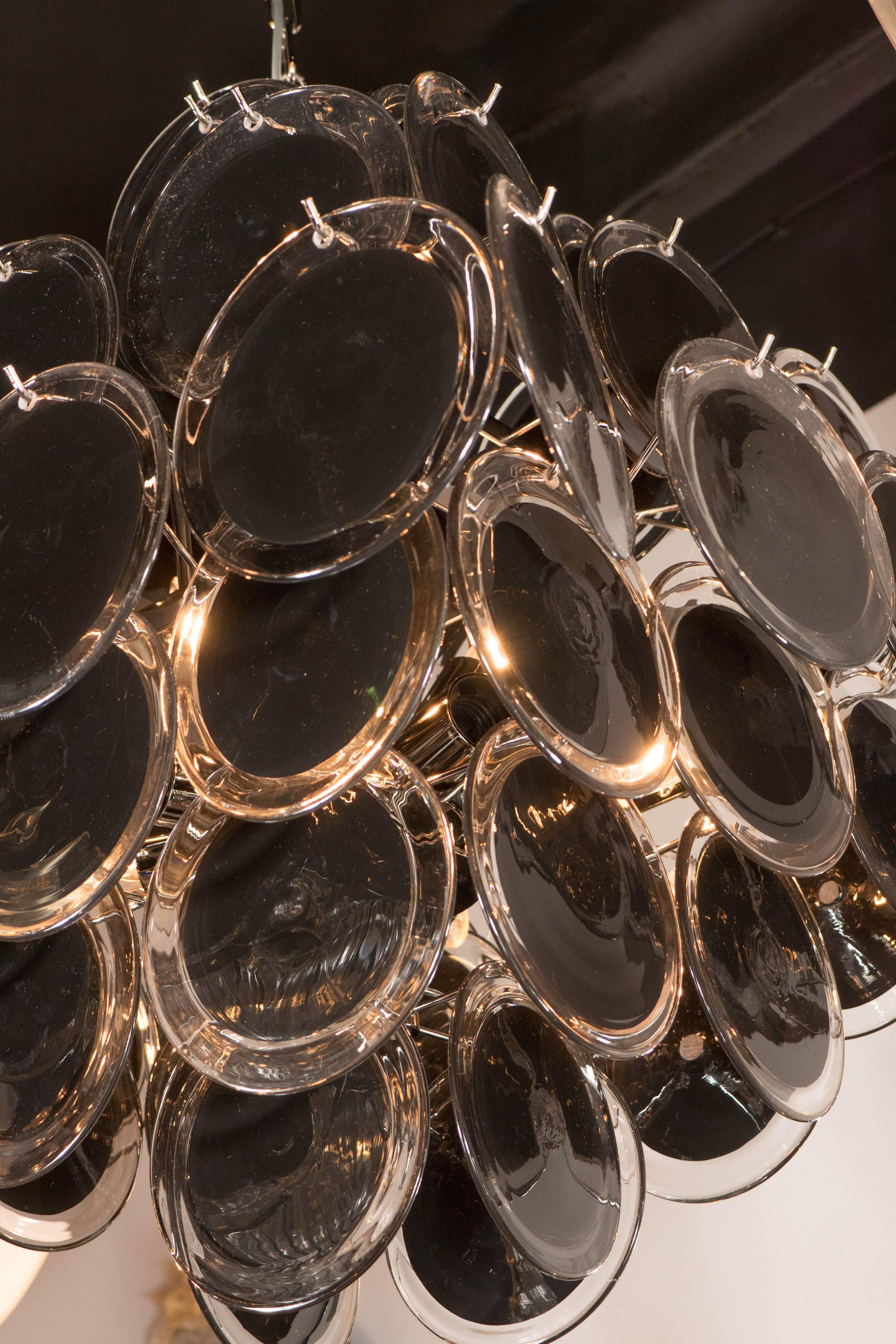 Italian Ultra Chic Modernist Diamond Shaped Black Murano Glass Chandelier by Vistosi