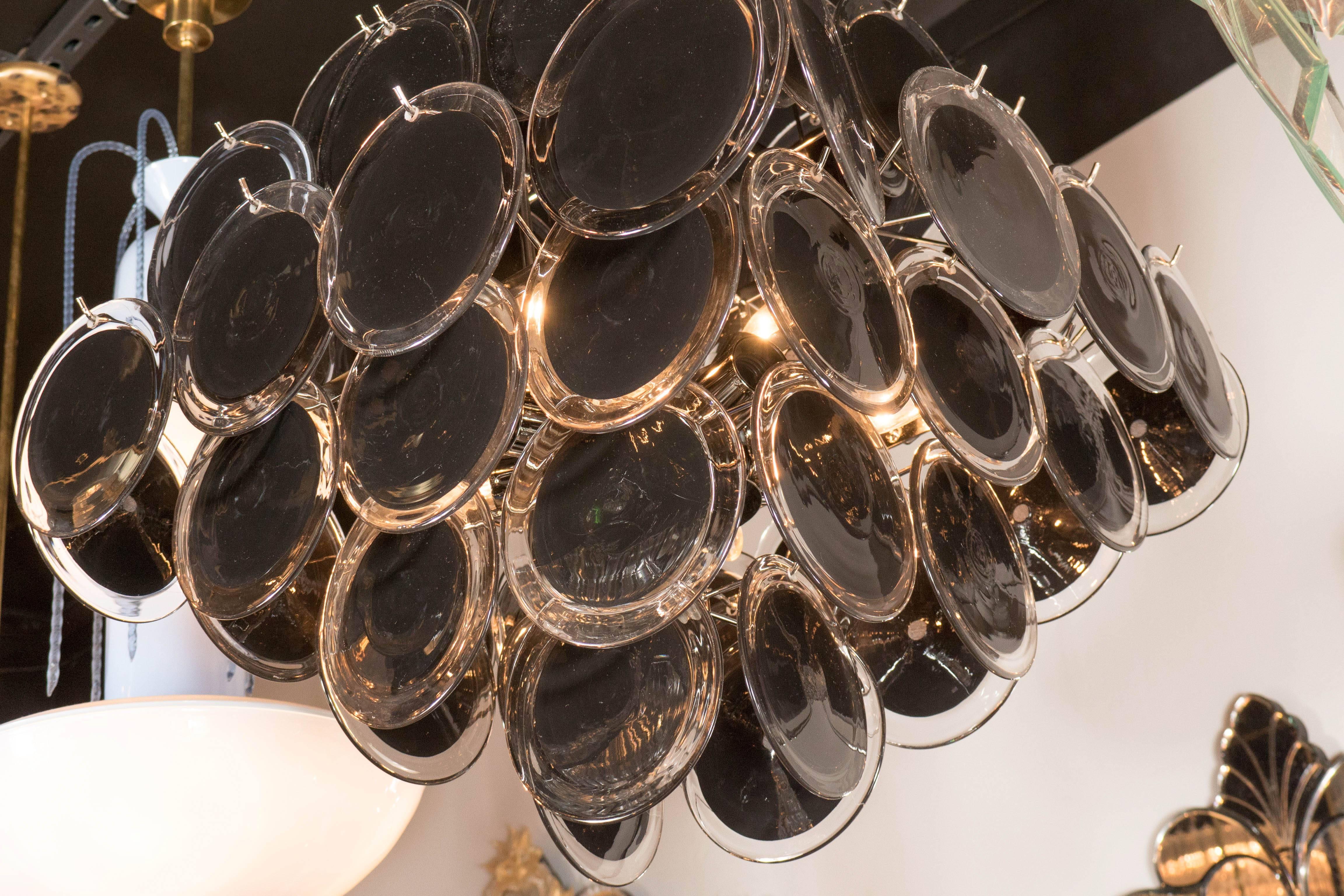 Ultra Chic Modernist Diamond Shaped Black Murano Glass Chandelier by Vistosi In Excellent Condition In New York, NY
