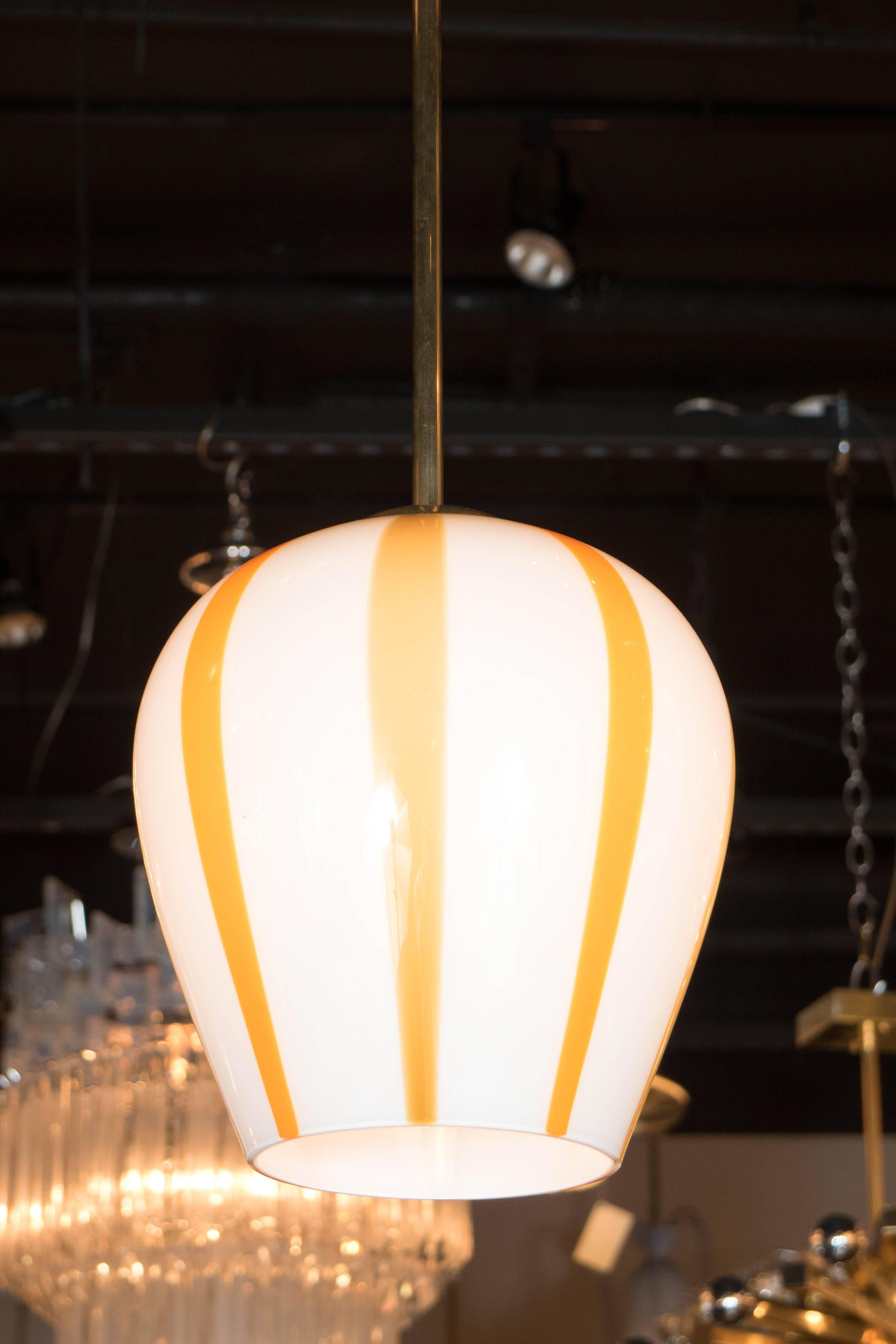 Mid-20th Century  Mid-Century Modernist Pendant in Hand Blown Murano Glass with Citrus Accent 