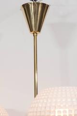 Mid-Century Modernist 5-Arm Polished Brass Chandelier with Textured Glass Globes