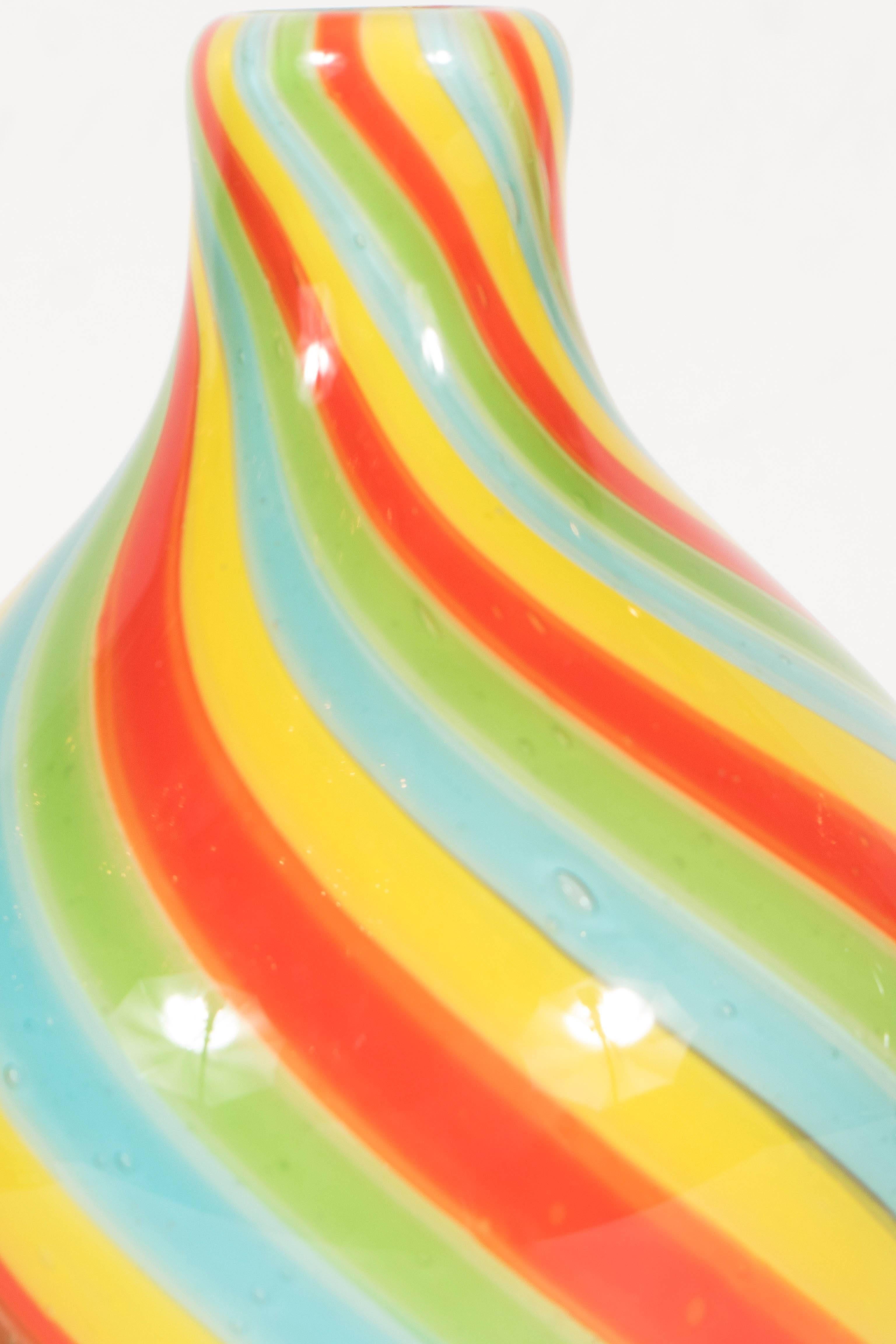 Mid-Century Modern Radiant Murano Vase in Multi-Colored Winding Striped Glass