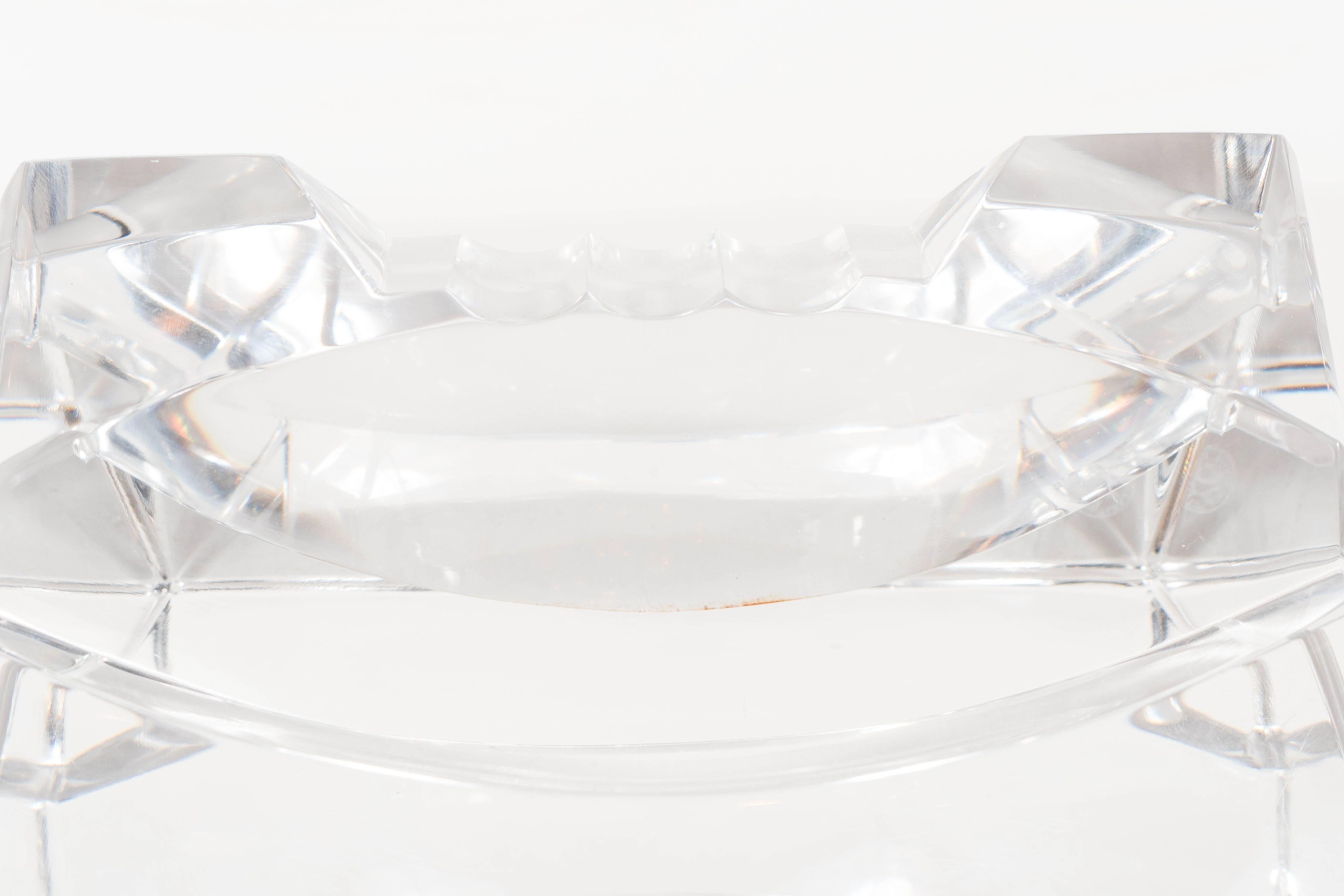 Crystal Exquisite Sculptural Baccarat Faceted Ashtray in Triangular Form