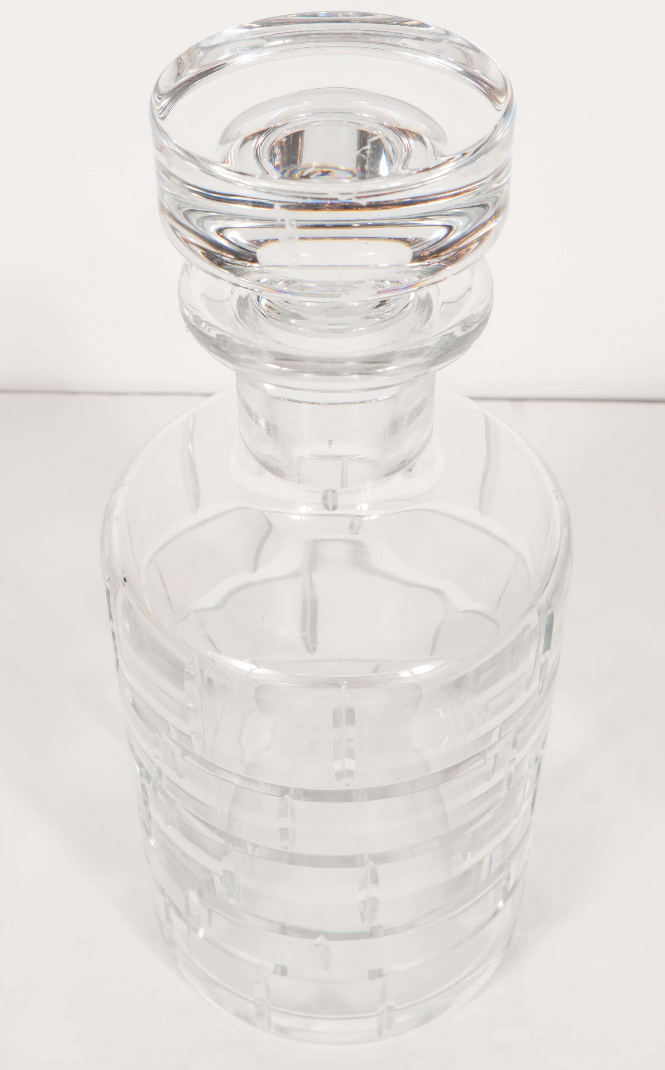 Mid-Century Modern Ultra Luxe Decanter with Cross-Hatch Detailing by Baccarat