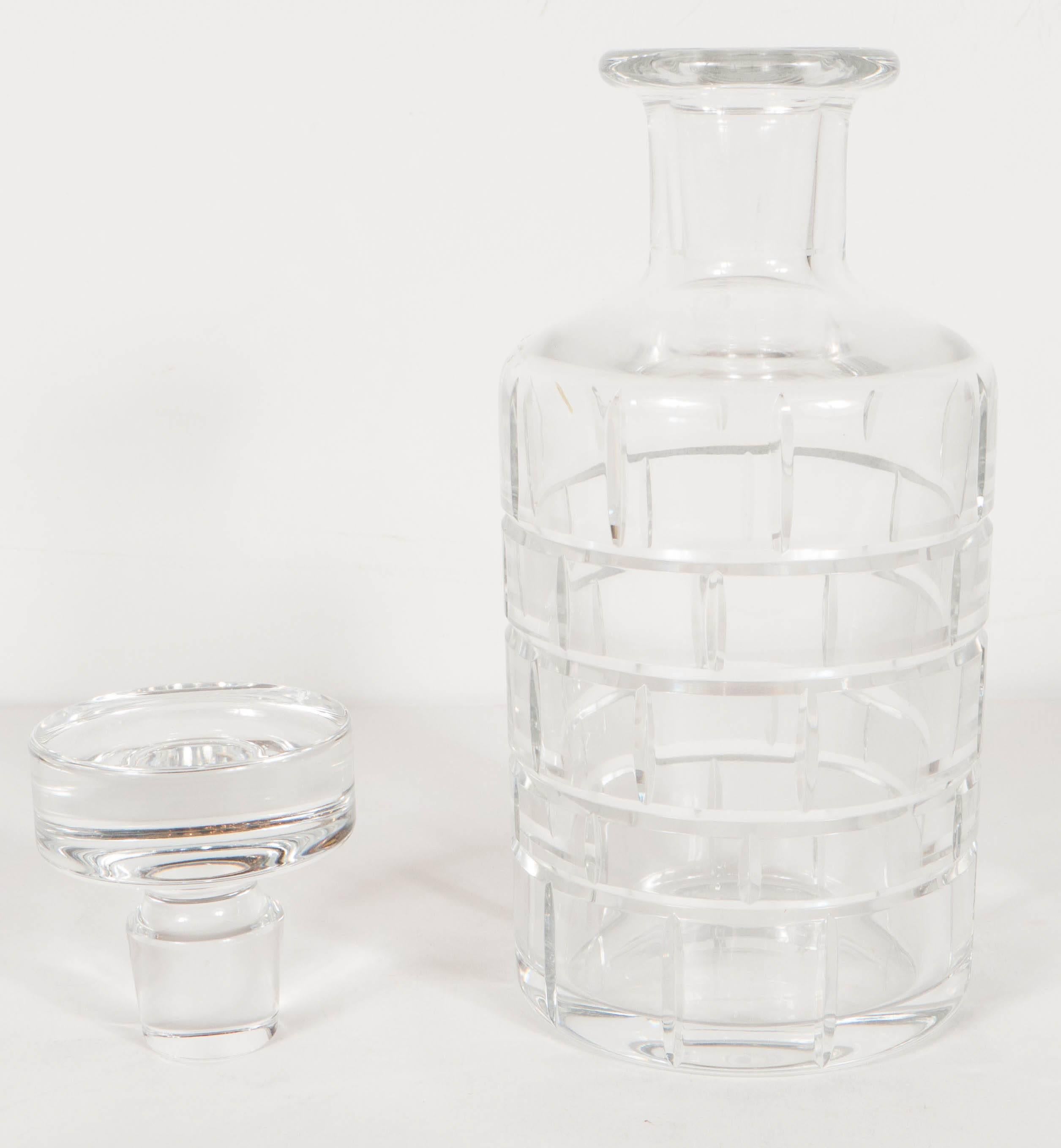French Ultra Luxe Decanter with Cross-Hatch Detailing by Baccarat
