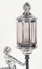 Art Deco Flapper Lamp in Chrome, Black Enamel and Pale Rose Glass Rods