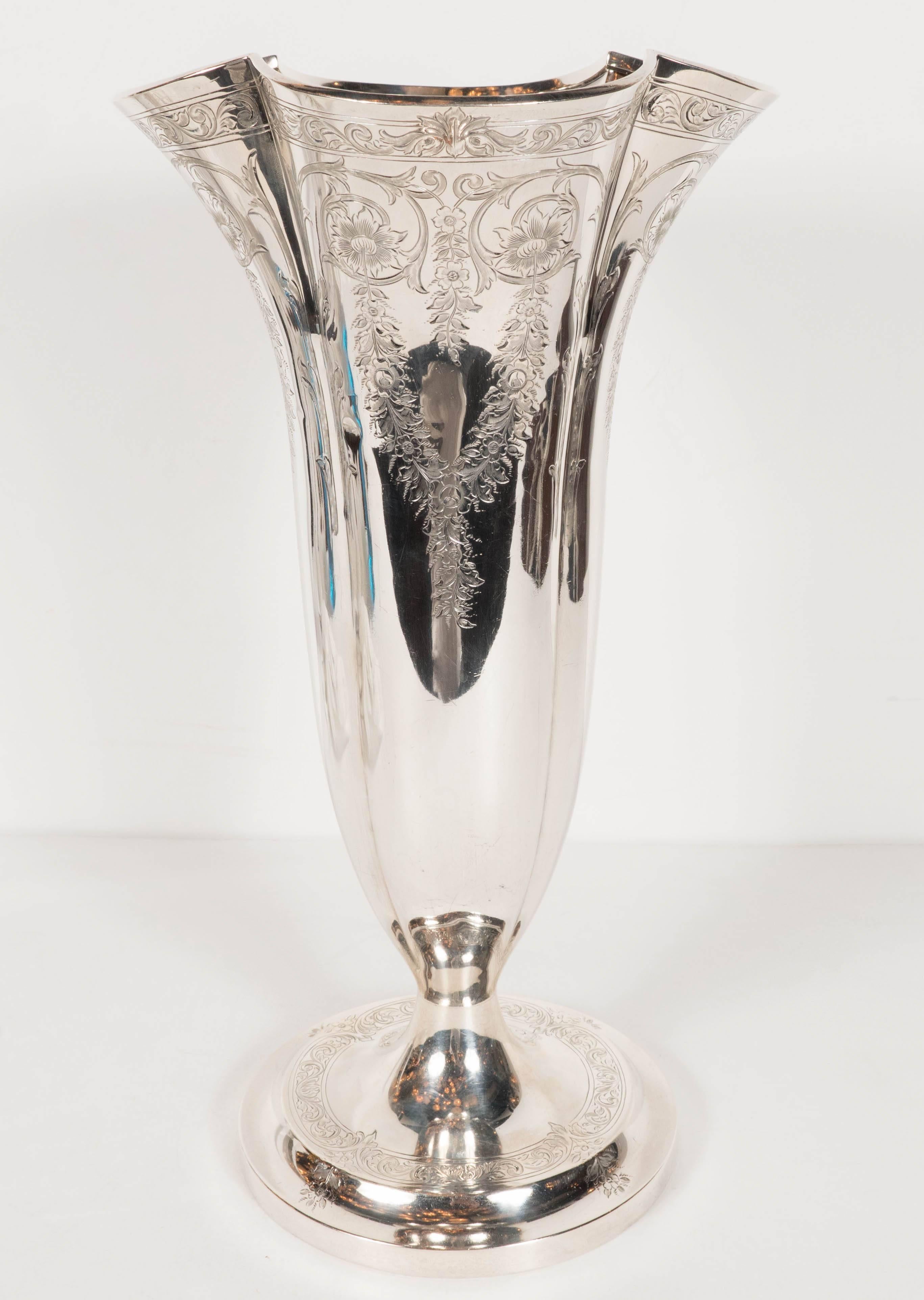 Early 20th Century Magnificent Edwardian Trumpet Vase in Sterling Silver by Howard and Co.