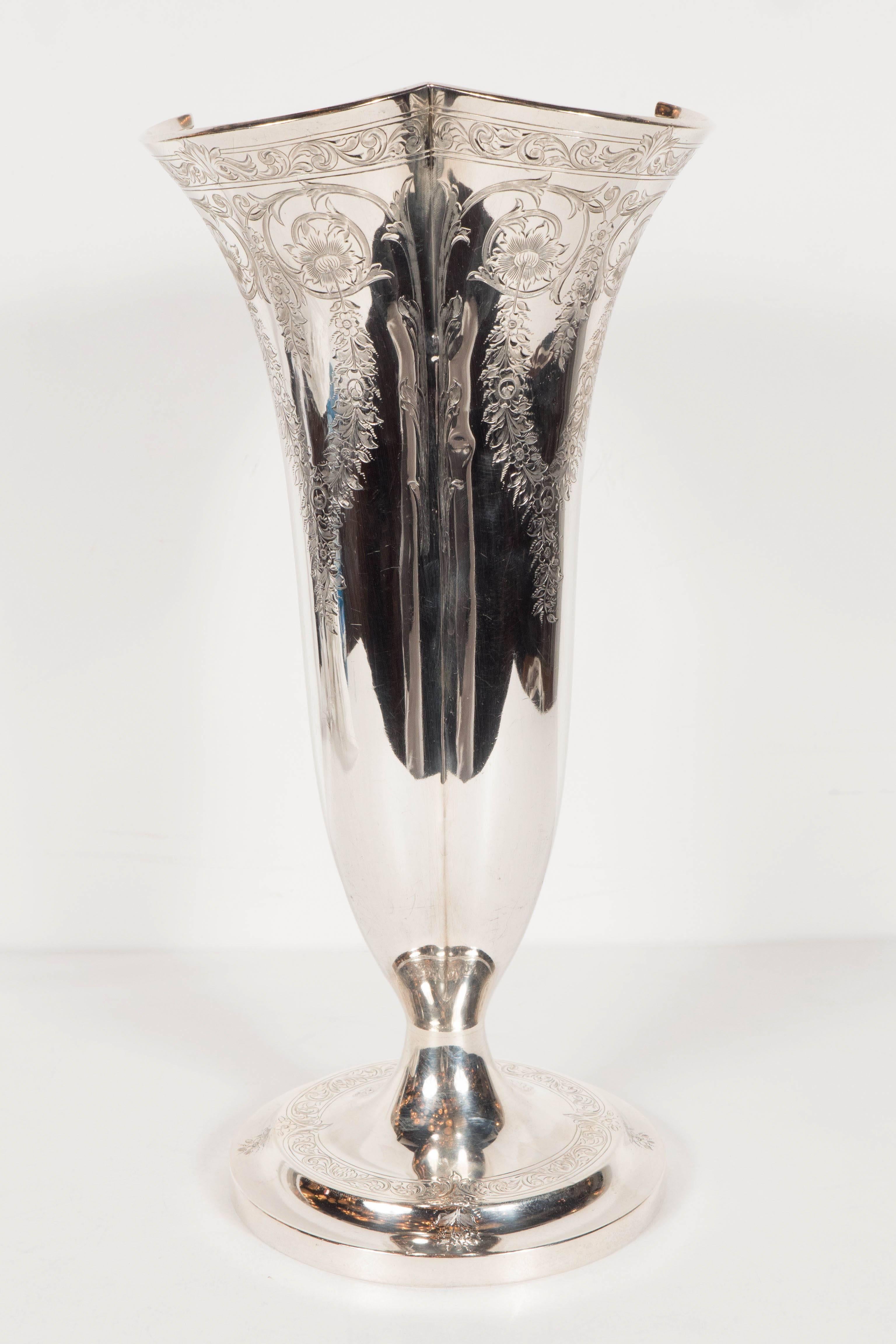 Magnificent Edwardian Trumpet Vase in Sterling Silver by Howard and Co. 2