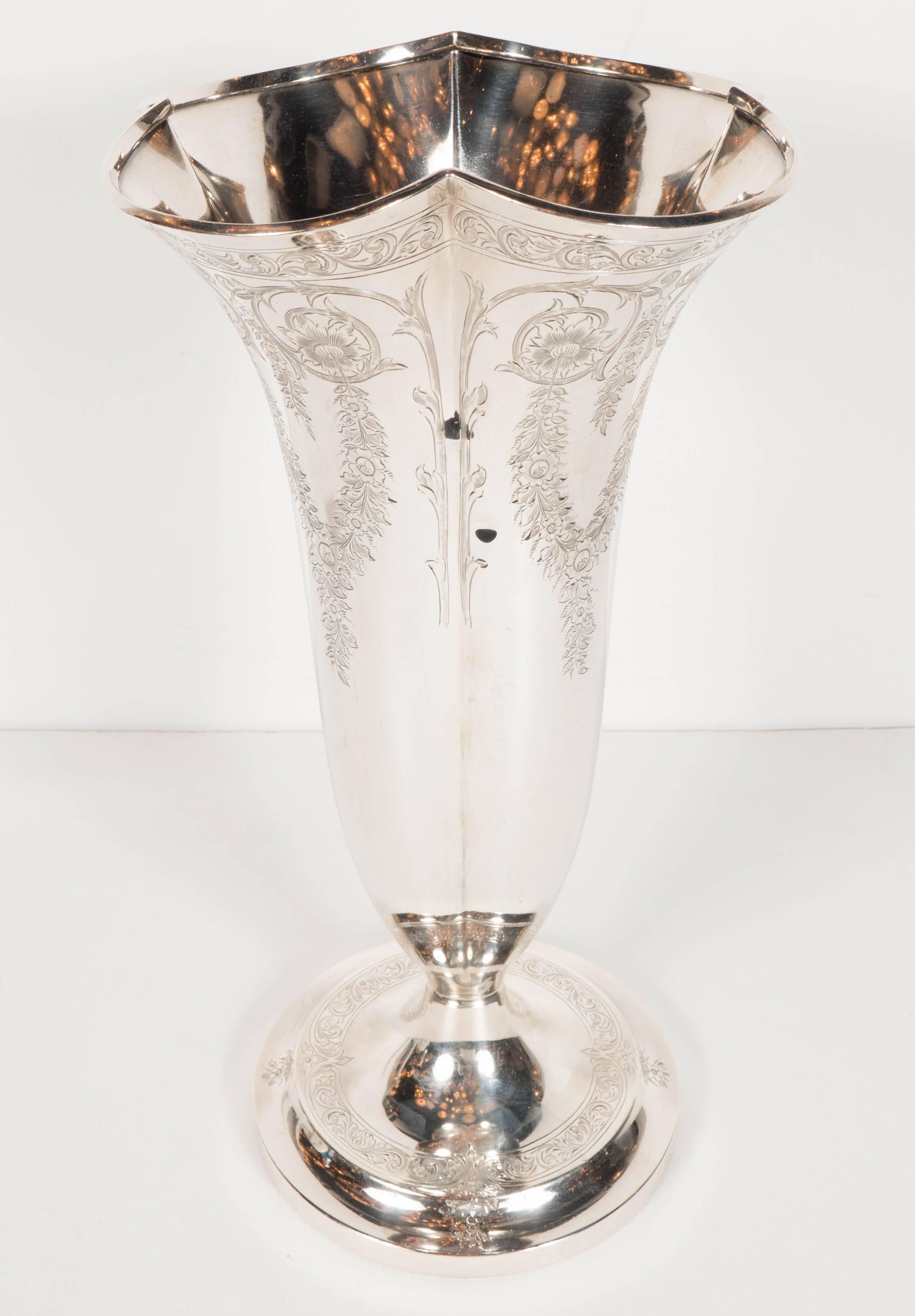 Magnificent Edwardian Trumpet Vase in Sterling Silver by Howard and Co. 3