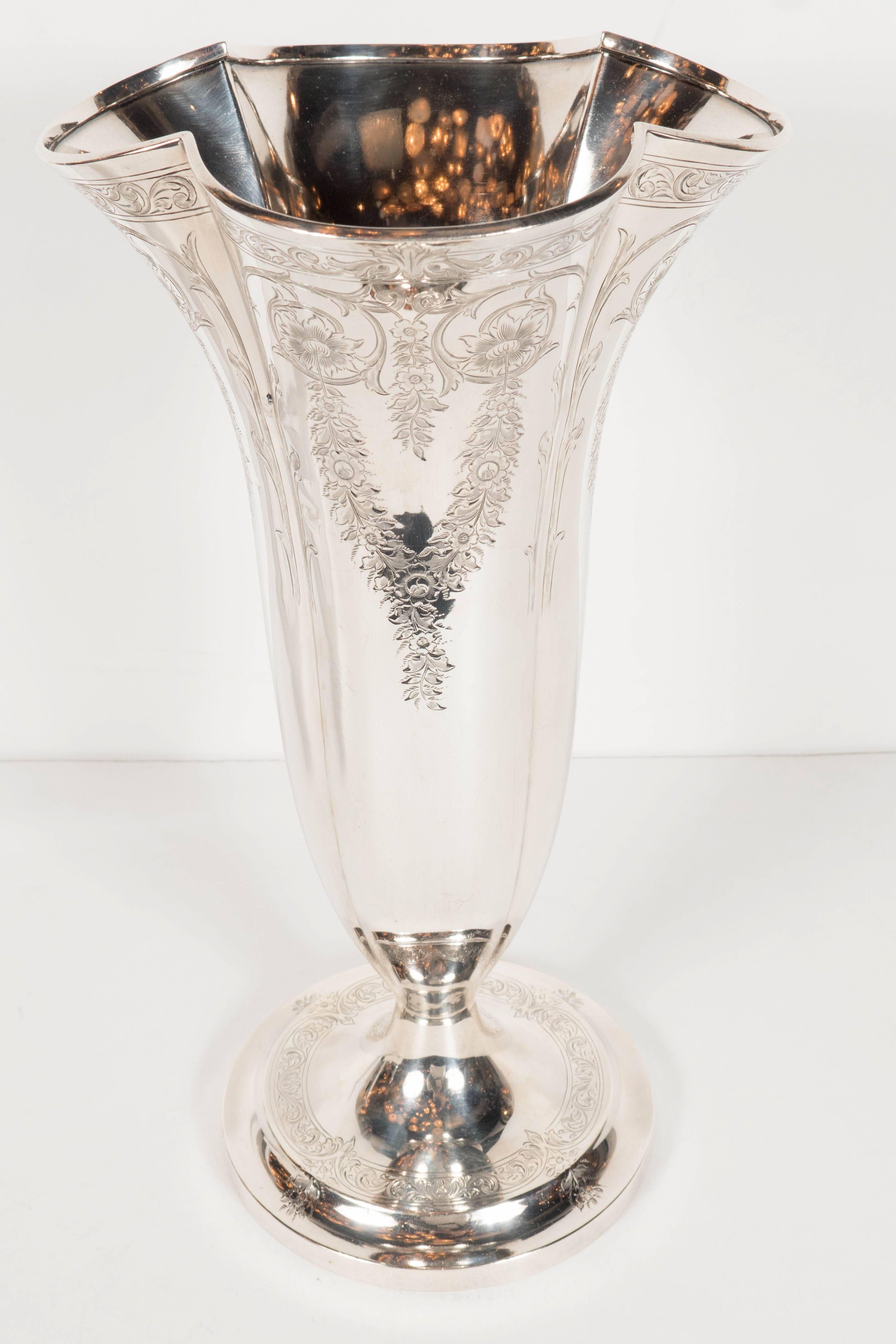 Magnificent Edwardian Trumpet Vase in Sterling Silver by Howard and Co. 5