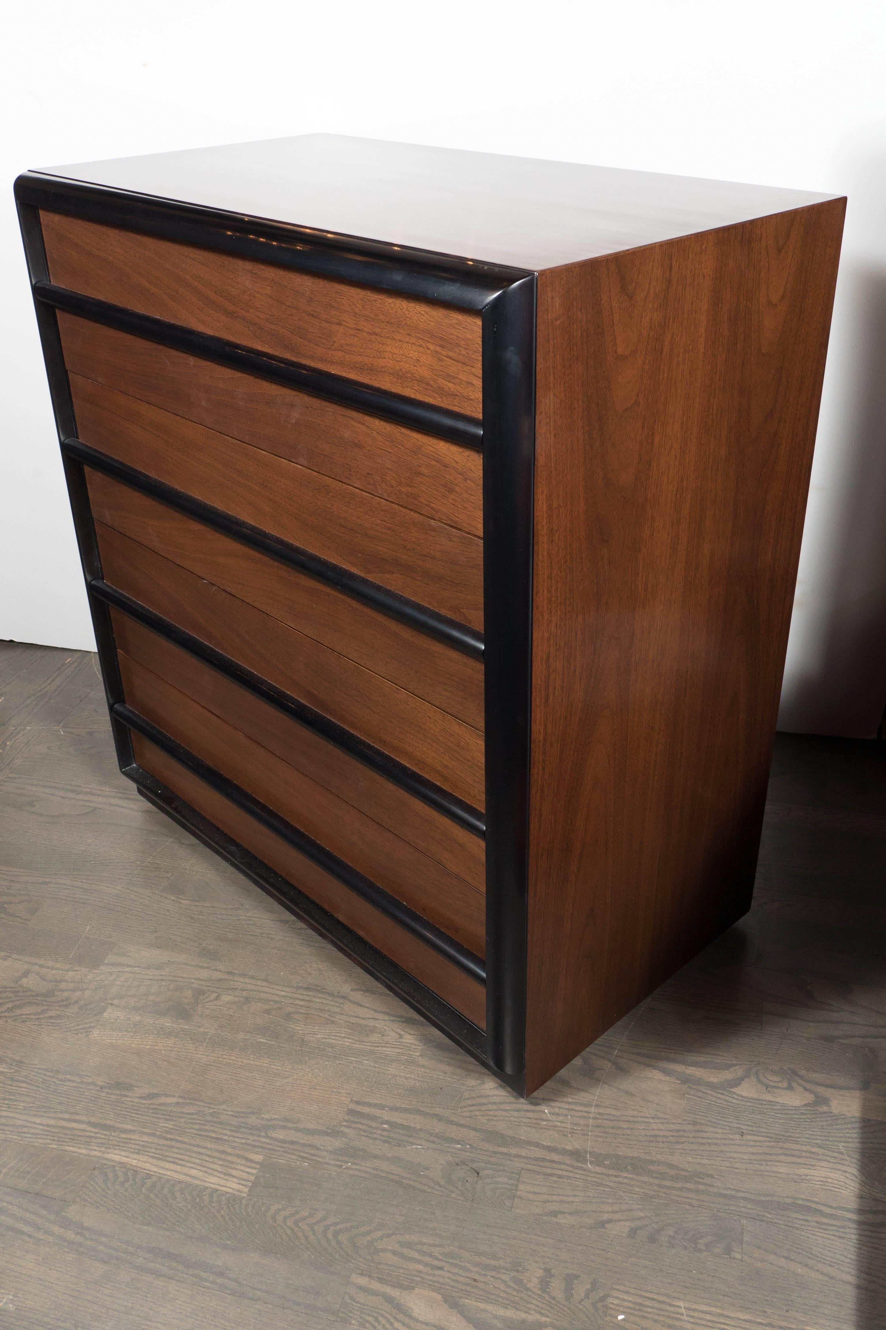 Ebonized Mid-Century Modern Chest in Two-Tone Walnut by Robsjohn-Gibbings for Widdicomb For Sale