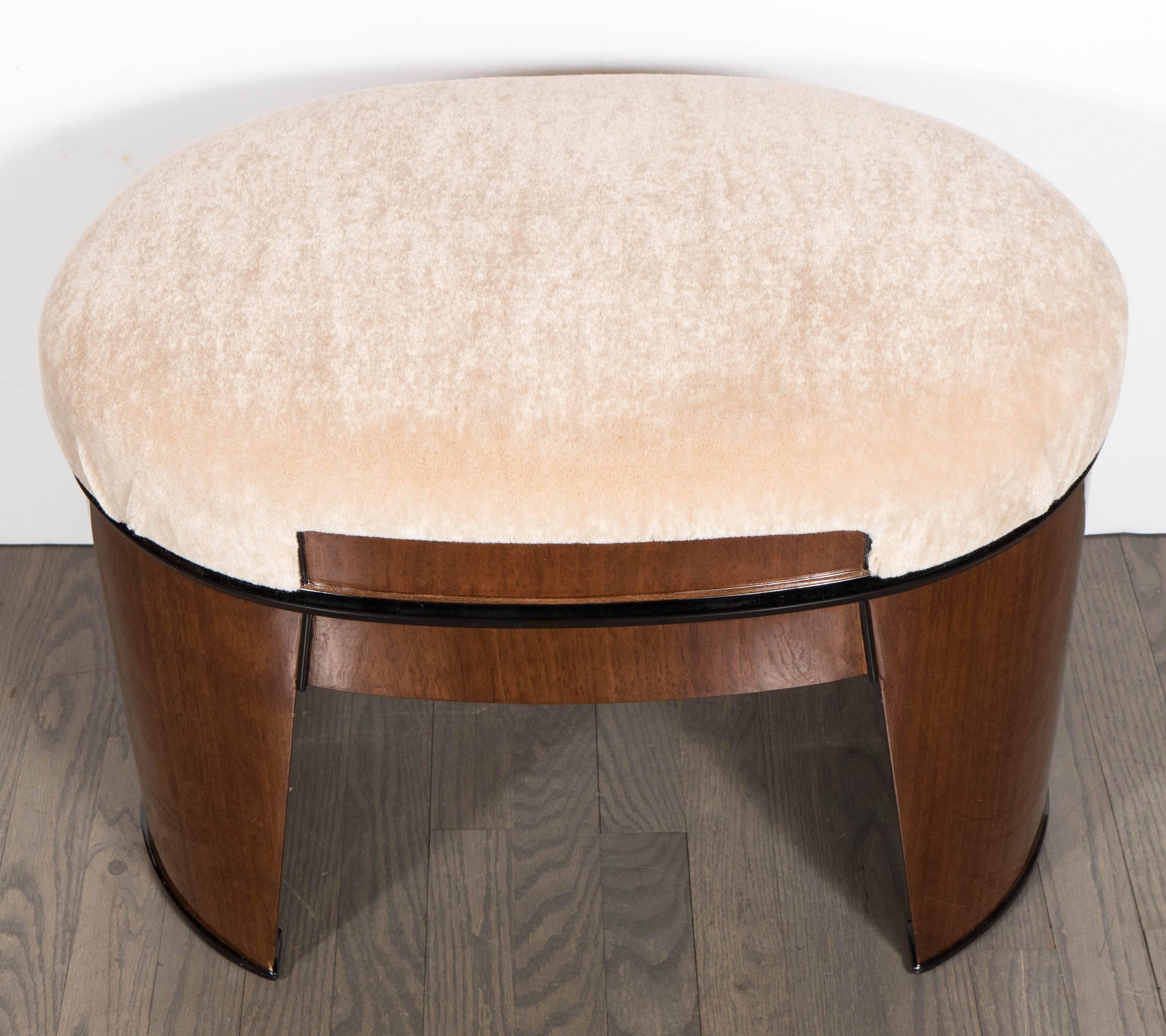 American Art Deco Streamlined Stool/Bench in the Style of Donald Deskey in Camel Mohair