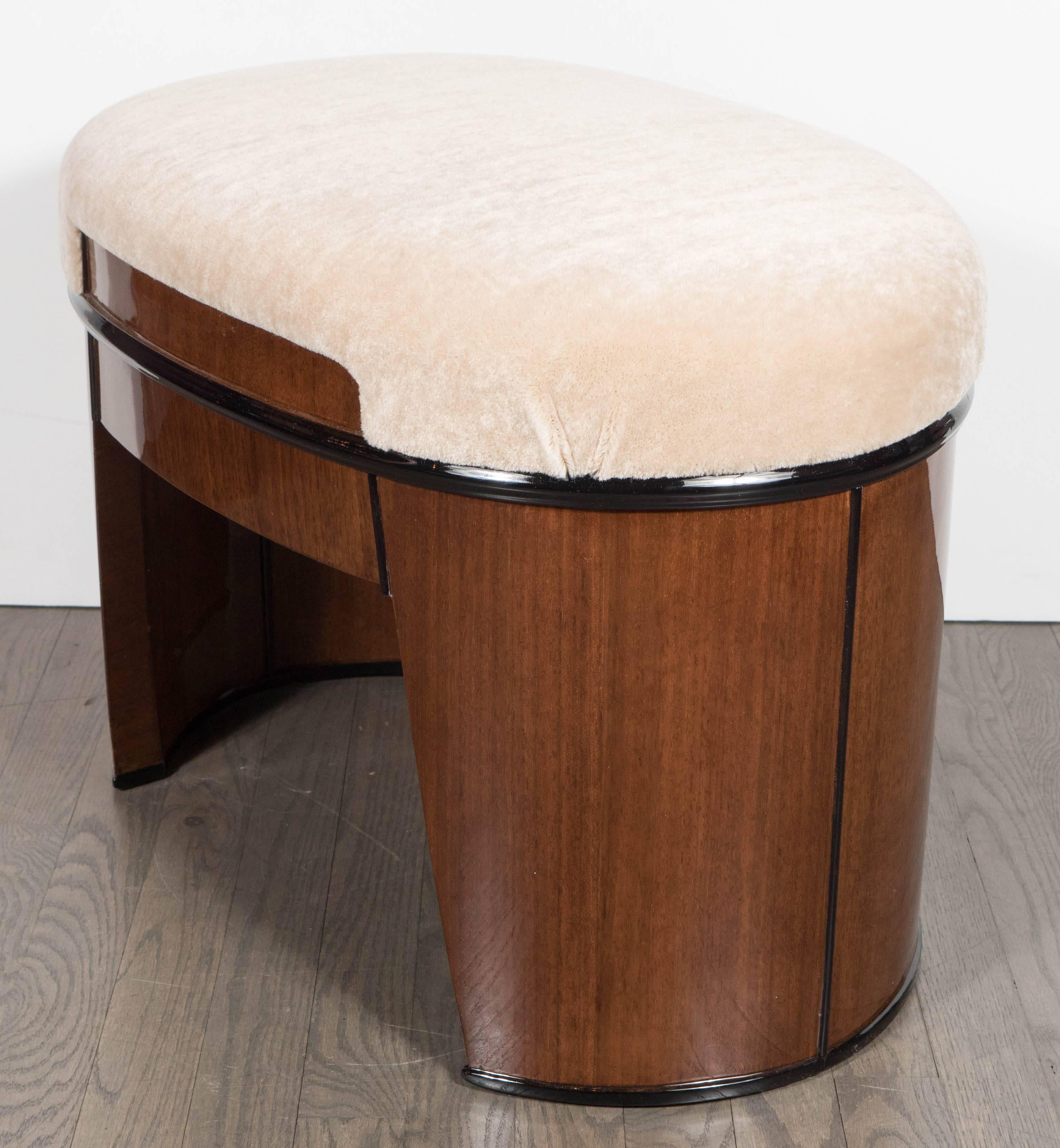 Art Deco Streamlined Stool/Bench in the Style of Donald Deskey in Camel Mohair In Excellent Condition In New York, NY