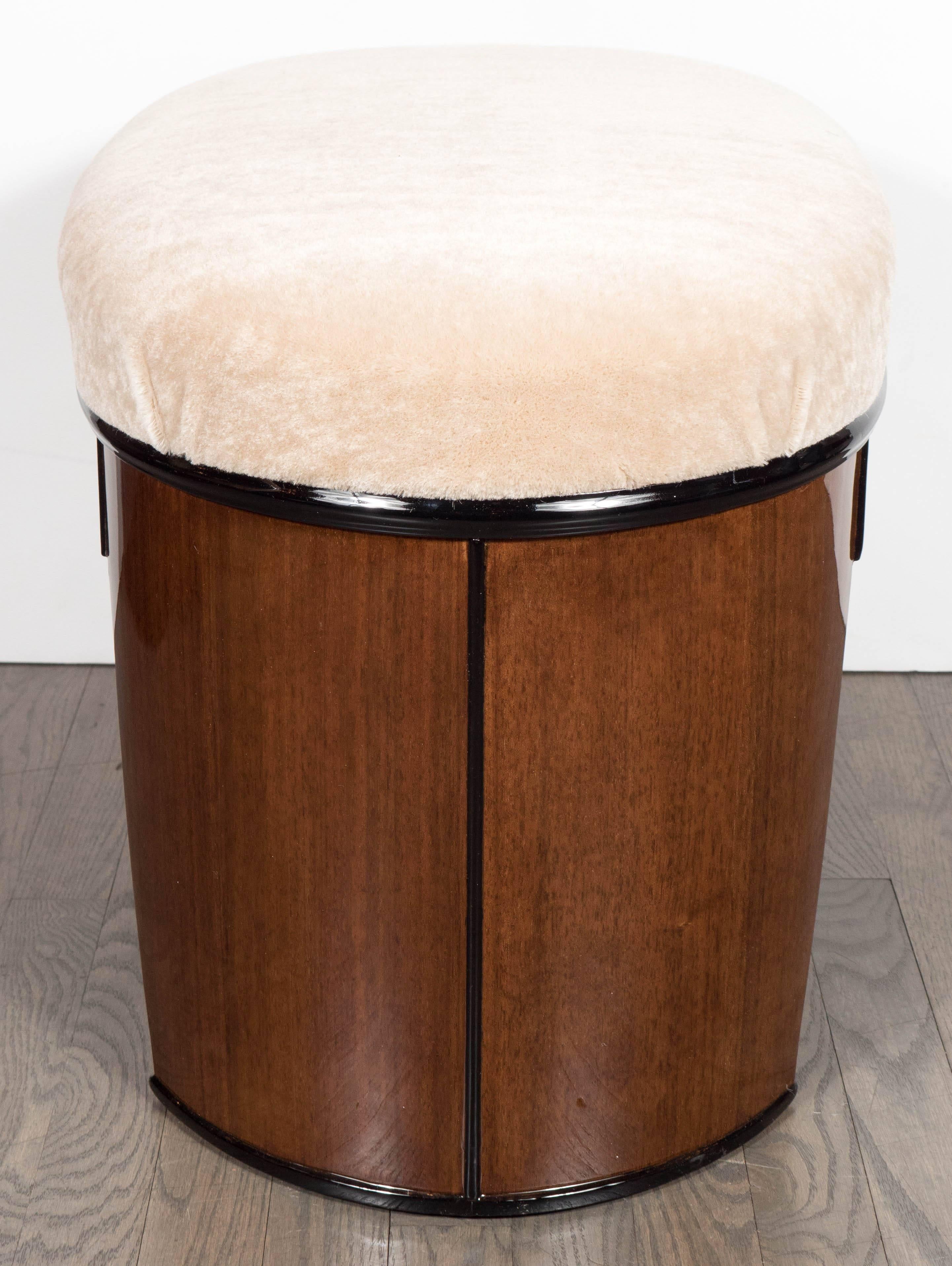 Mid-20th Century Art Deco Streamlined Stool/Bench in the Style of Donald Deskey in Camel Mohair