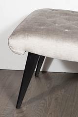 Mid-Century Modernist Ebonized Walnut and Smoked Platinum Velvet Bench or Stool