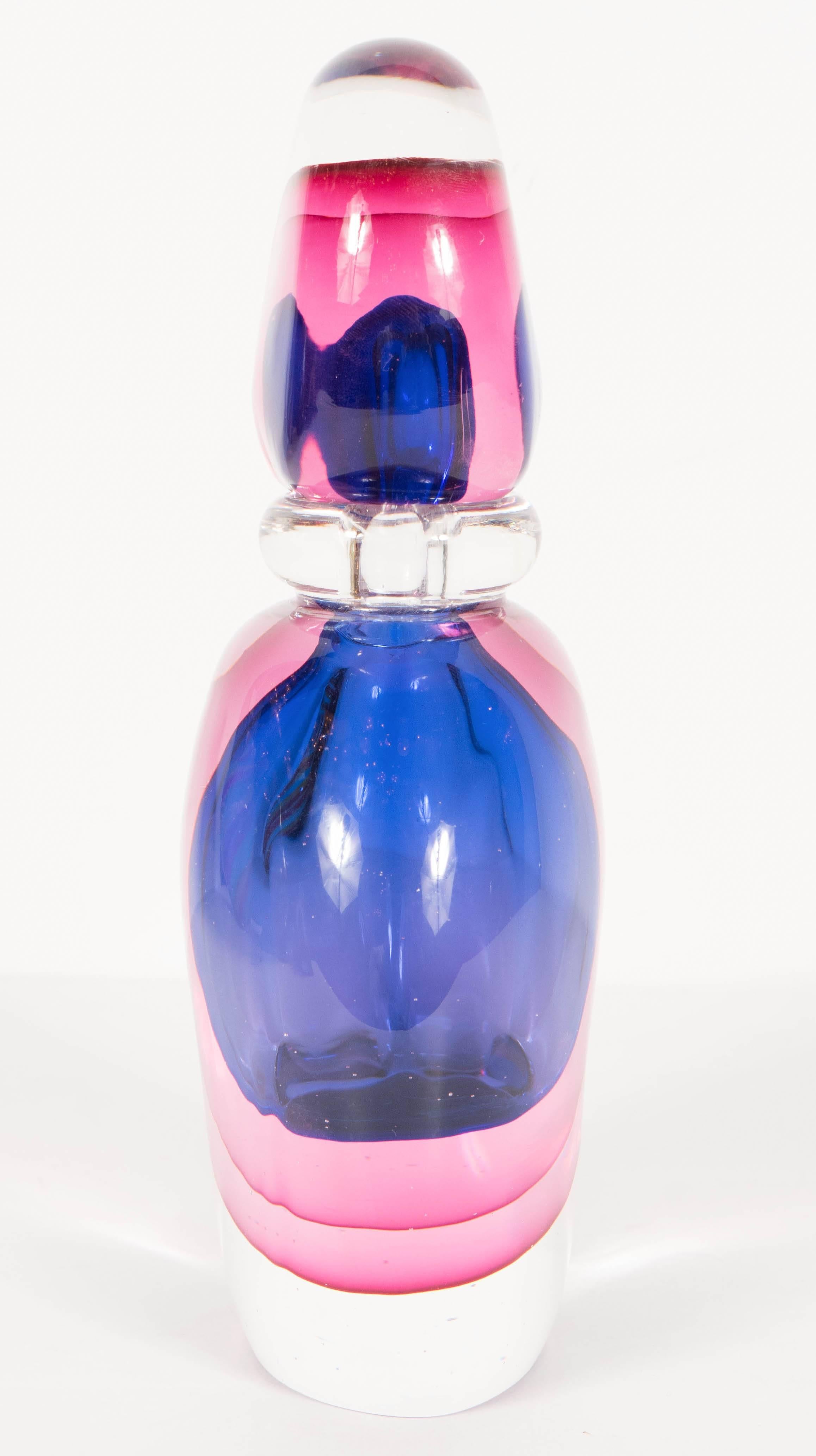 Mid-Century Modern Gorgeous Salviati Sommerso Murano Perfume Bottle in Blue, Pink and Clear Glass