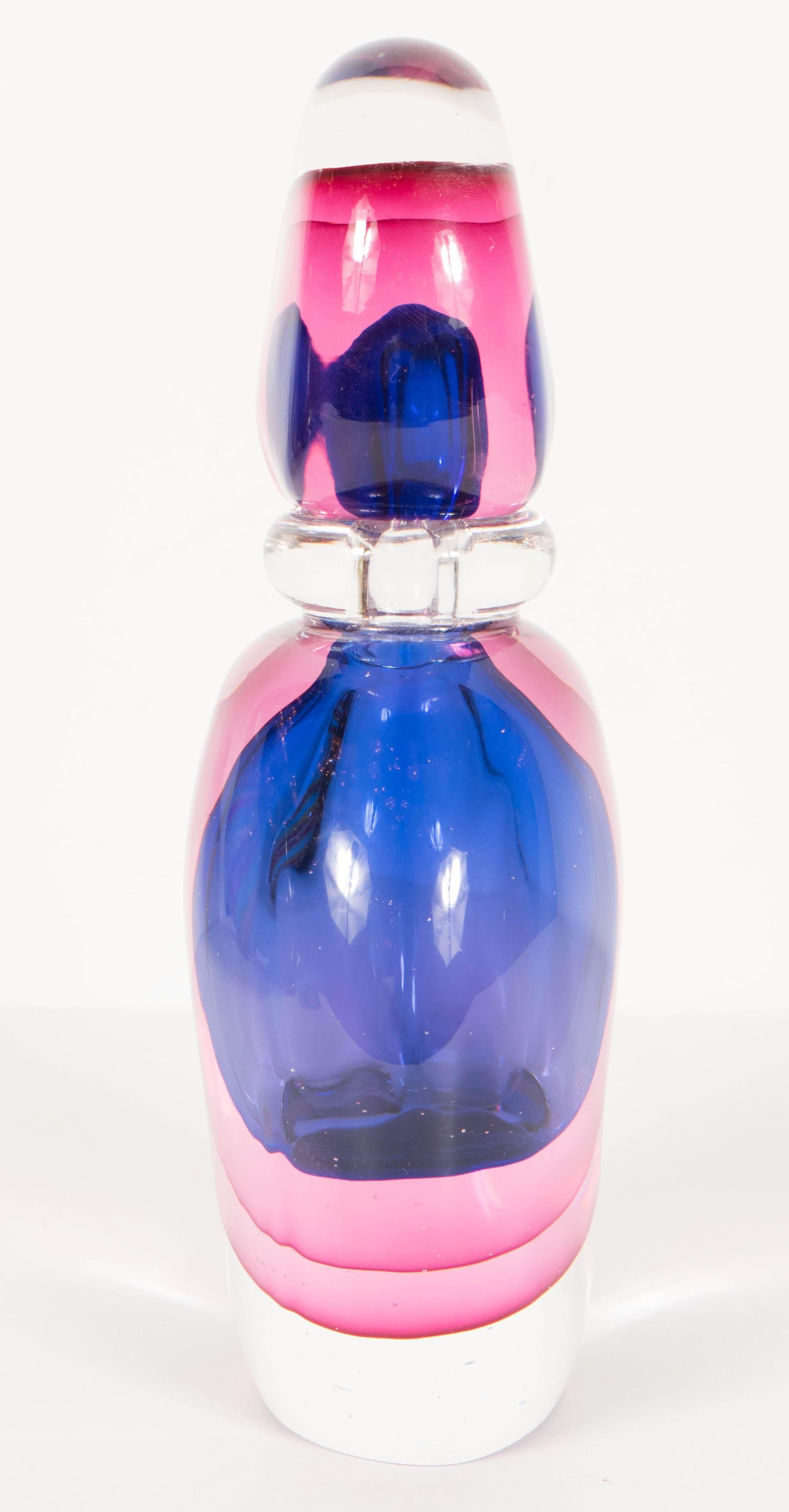 Italian Gorgeous Salviati Sommerso Murano Perfume Bottle in Blue, Pink and Clear Glass