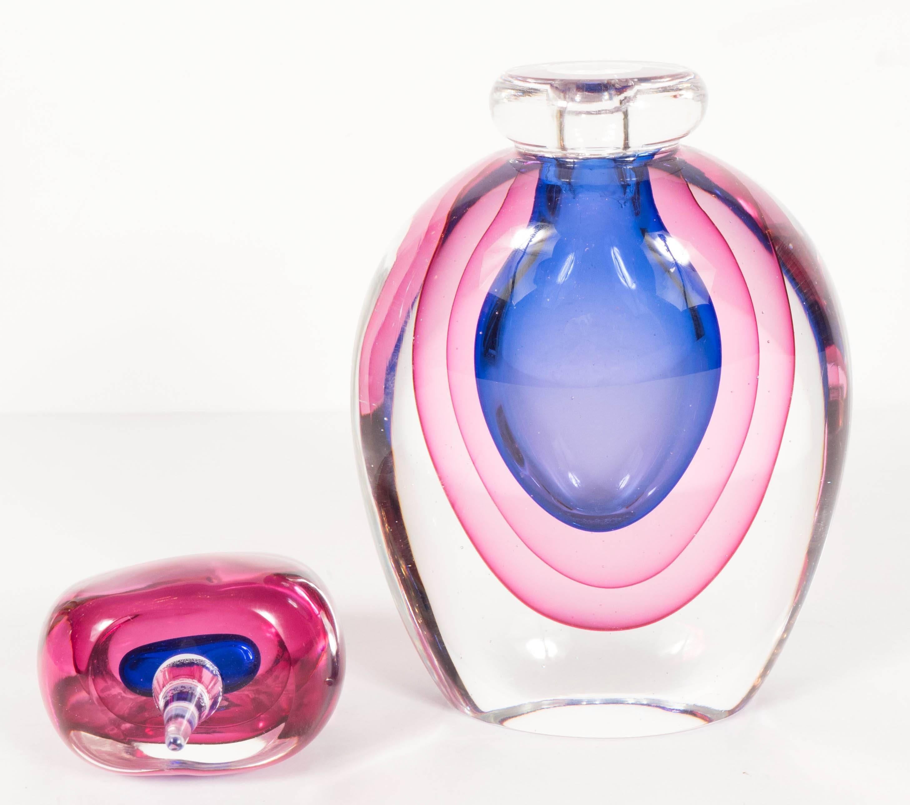 Gorgeous Salviati Sommerso Murano Perfume Bottle in Blue, Pink and Clear Glass In Excellent Condition In New York, NY