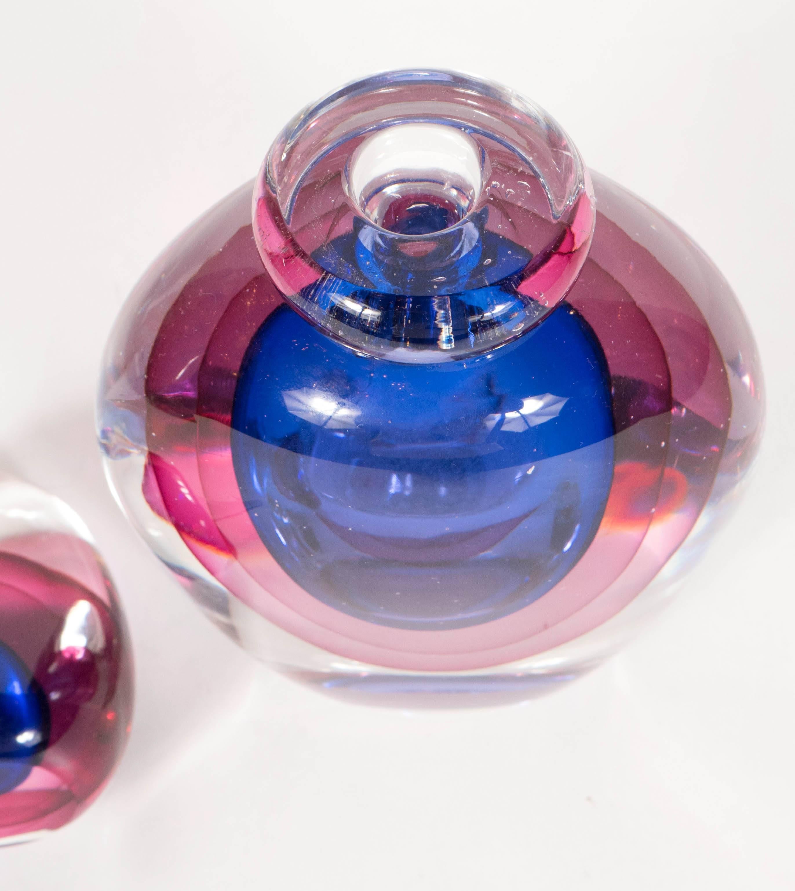 Mid-20th Century Gorgeous Salviati Sommerso Murano Perfume Bottle in Blue, Pink and Clear Glass