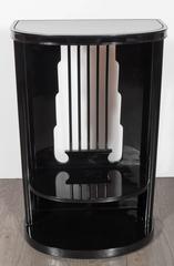 Art Deco Demilune Telephone Table in Black Lacquer with Skyscraper Detailing