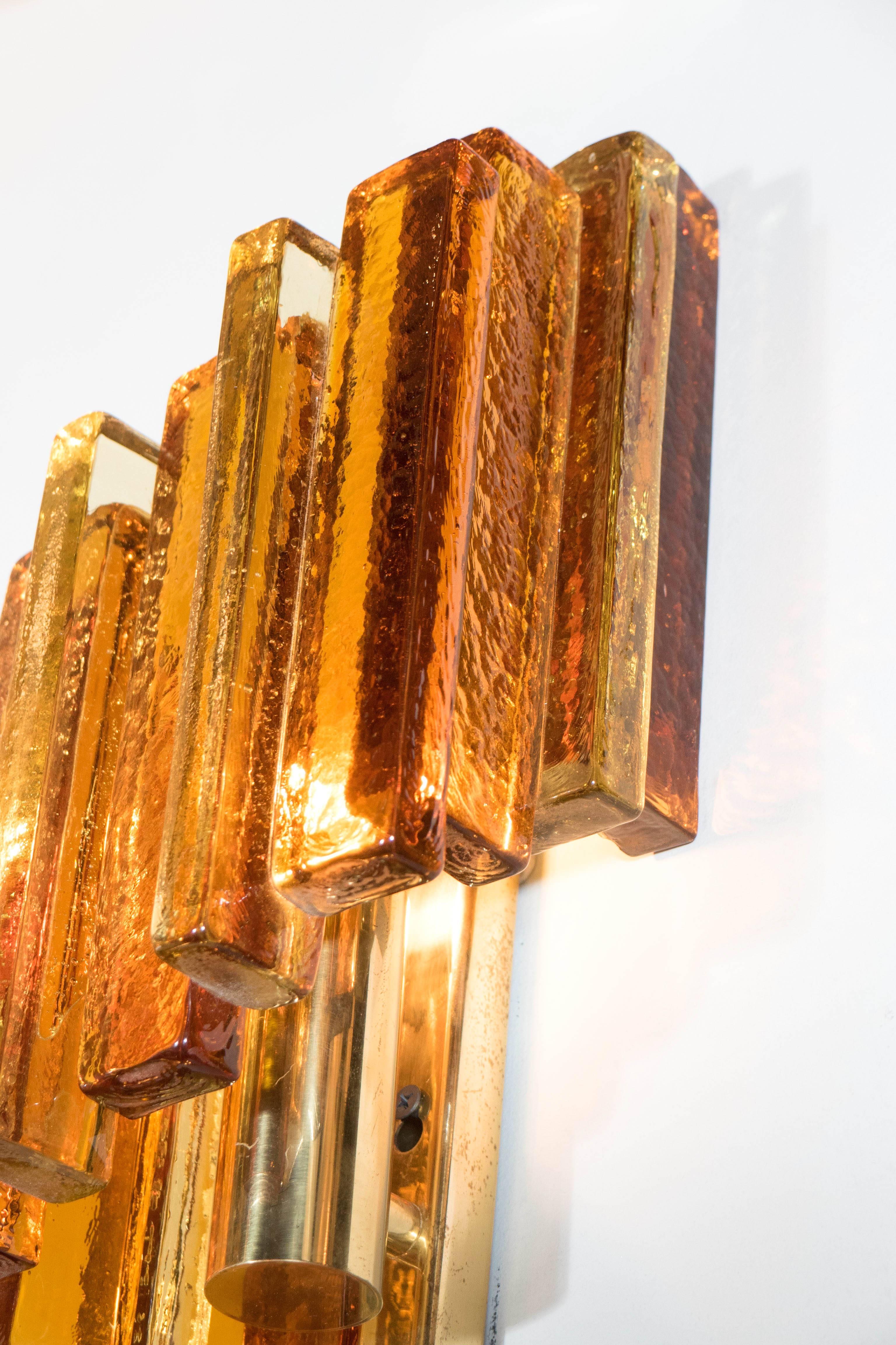 Mid-20th Century Pair of Mid-Century Modernist Spiral Form Amber Glass Sconces by Hassel Teudt