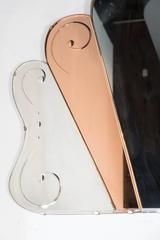 Art Deco Mirror with Copper-Tone Mirror Panels and Reverse Etched Scroll Detail
