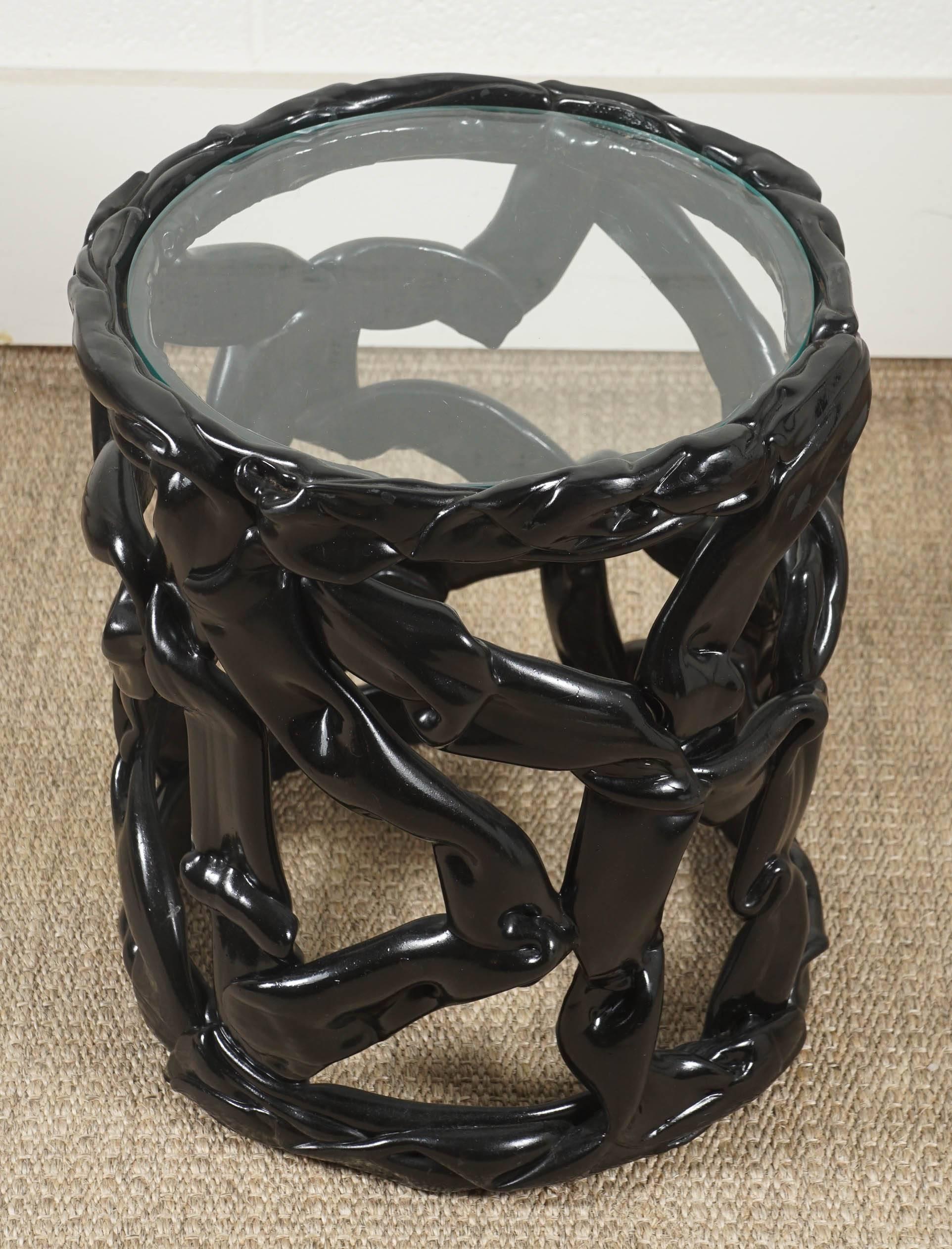 American Black Ribbon Table in Lucite For Sale