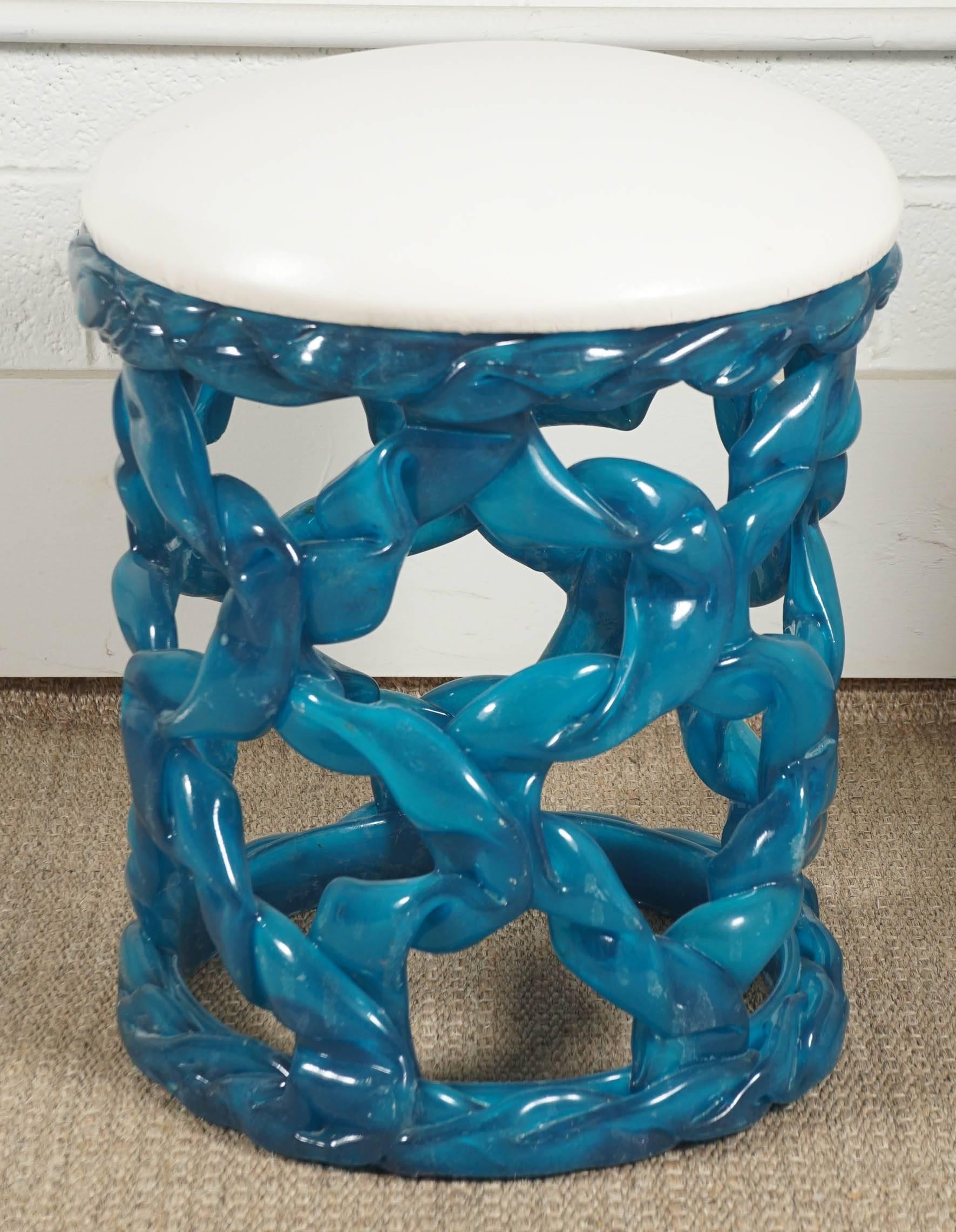 American Ribbon Taboret in Blue Resin For Sale