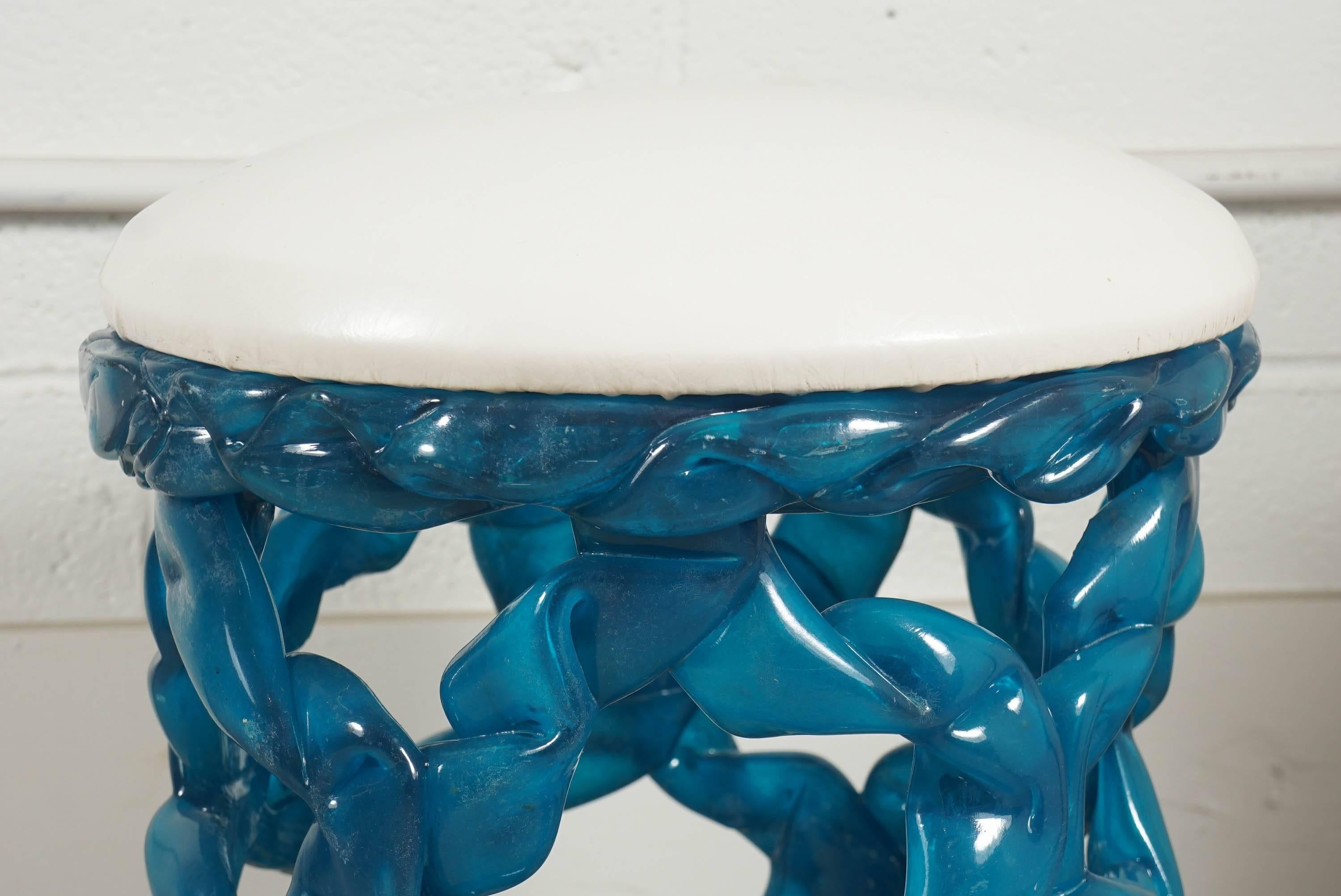 Late 20th Century Ribbon Taboret in Blue Resin For Sale