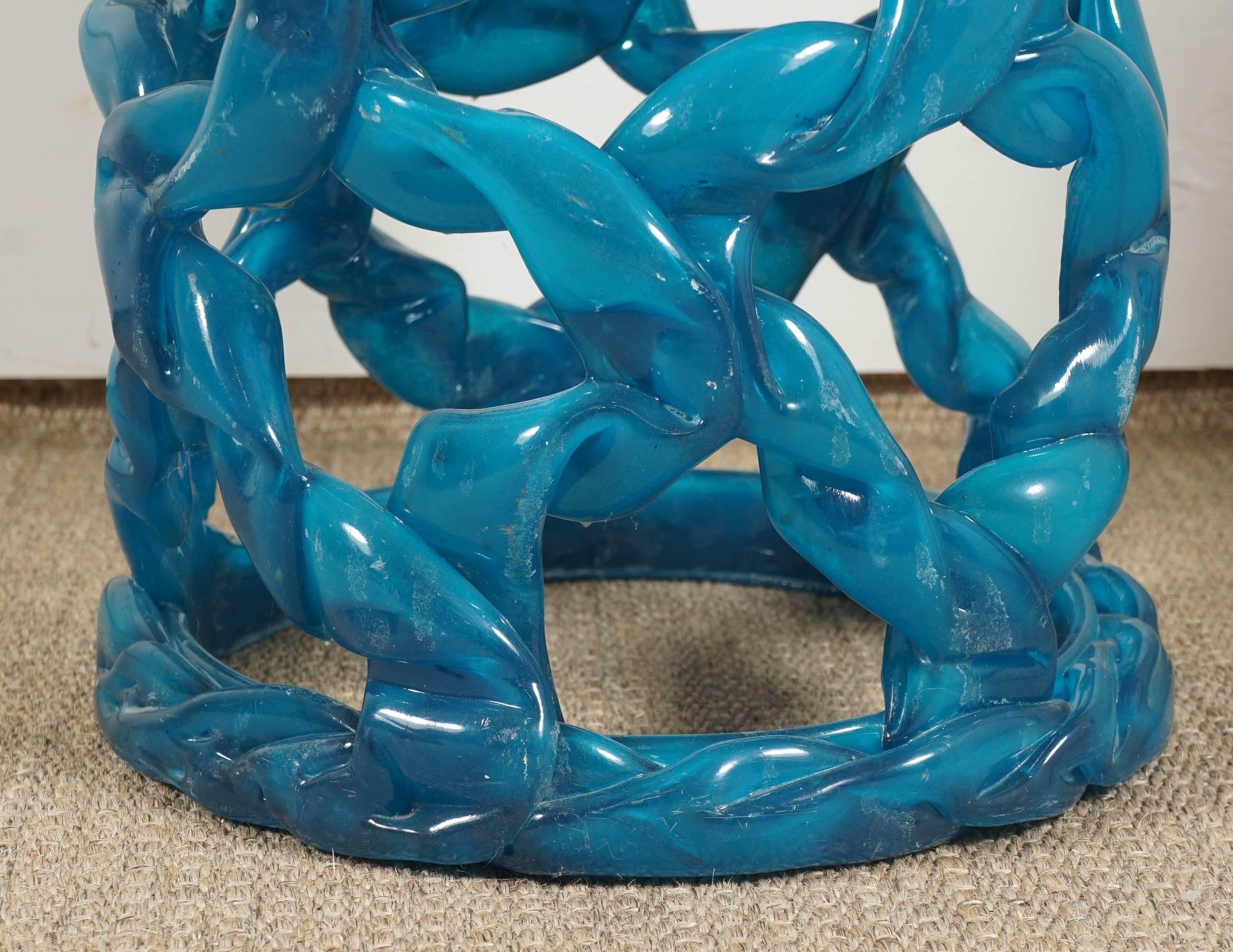 Ribbon Taboret in Blue Resin For Sale 1