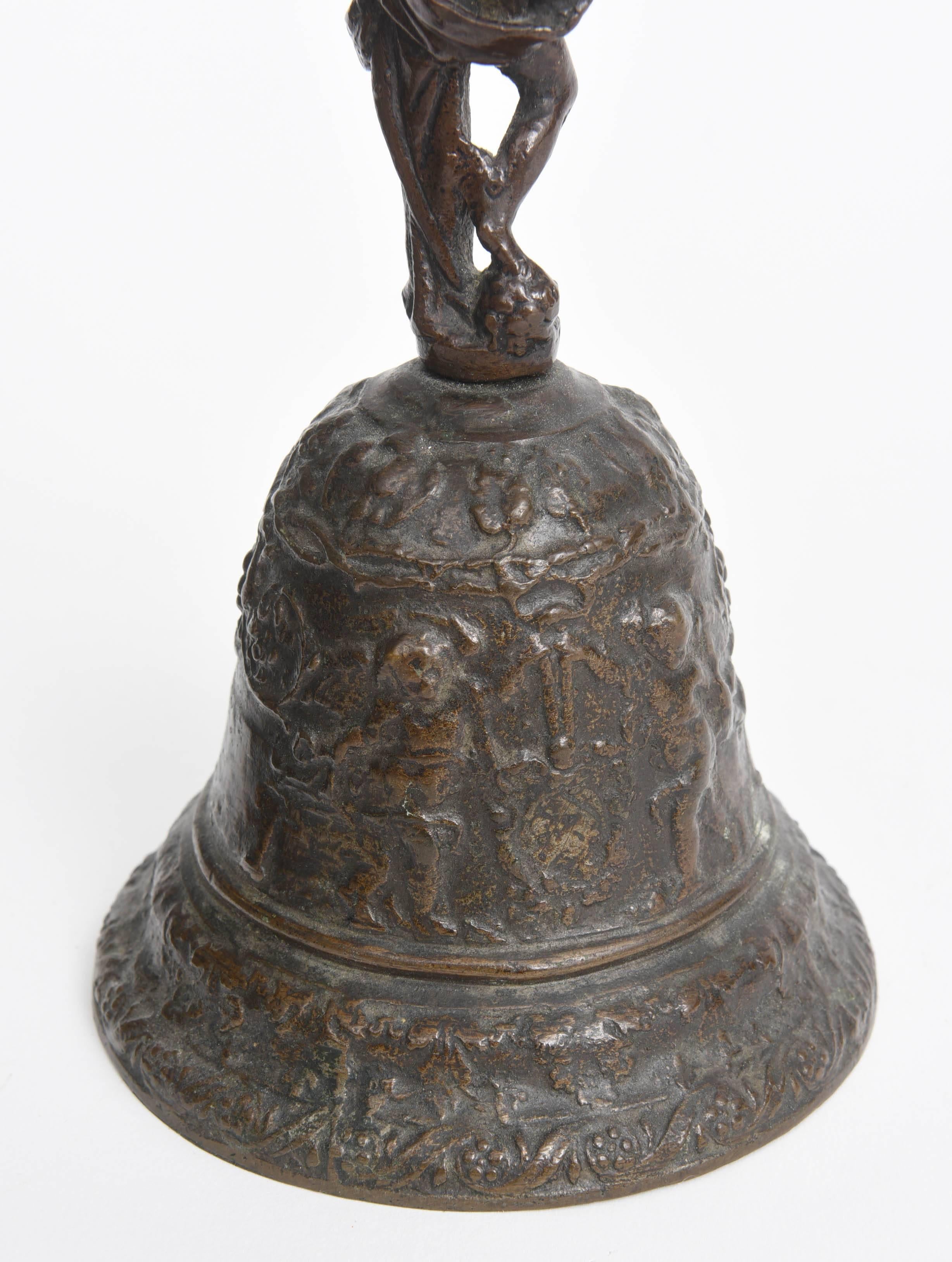 Two Venetian Bronze Hand Bells with the God Mercury, 16th Century  In Excellent Condition In Kensington, MD