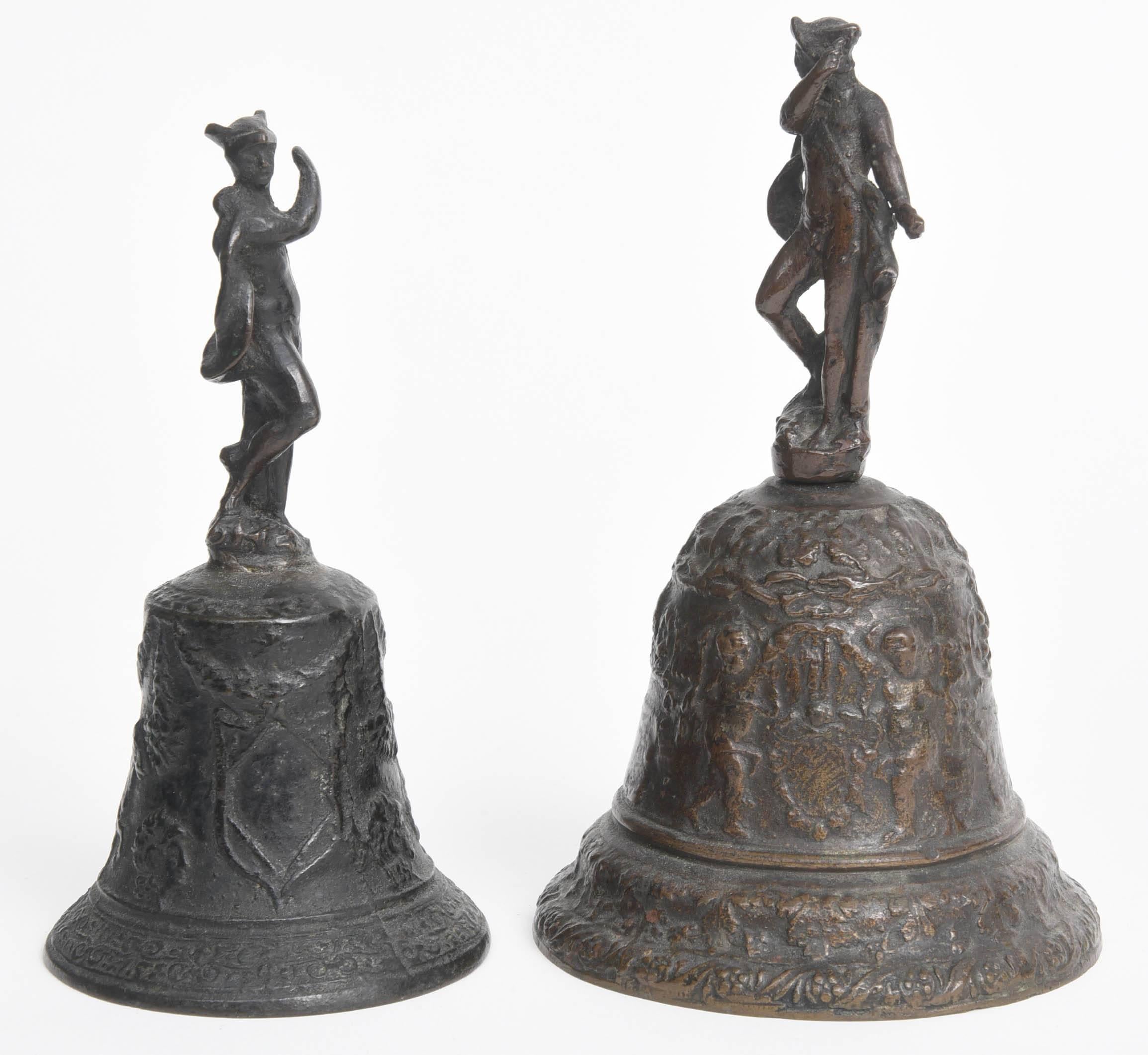 Two Venetian Bronze Hand Bells with the God Mercury, 16th Century  2