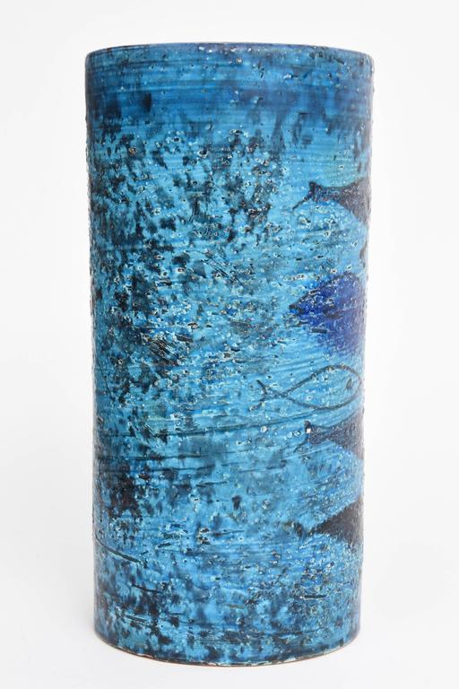 Rare Bitossi Rimini Blue Glazed Fish Vase by Aldo Londi, Italy 1960s at