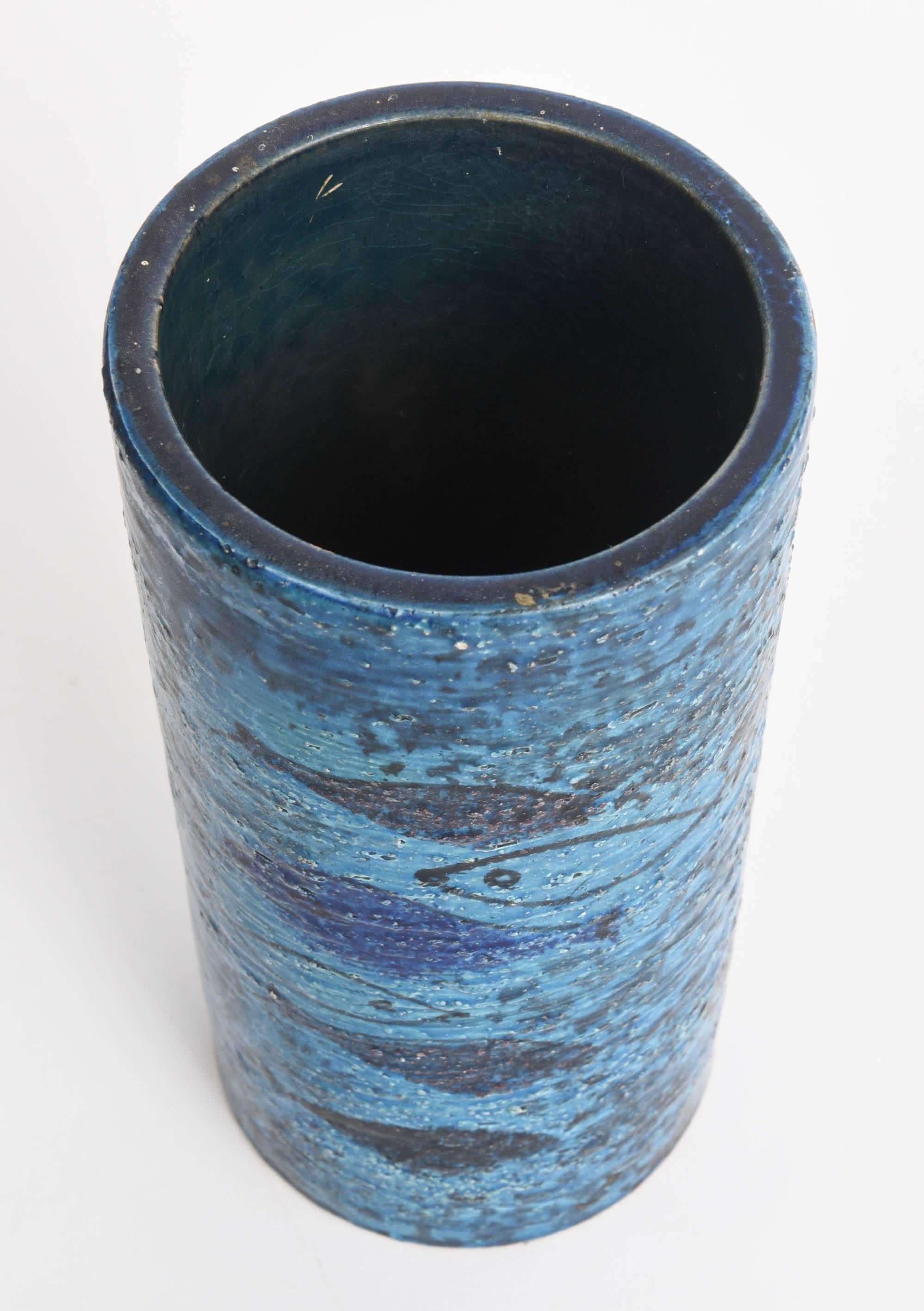 Mid-Century Modern Rare Bitossi Rimini Blue Glazed Fish Vase by Aldo Londi, Italy 1960s
