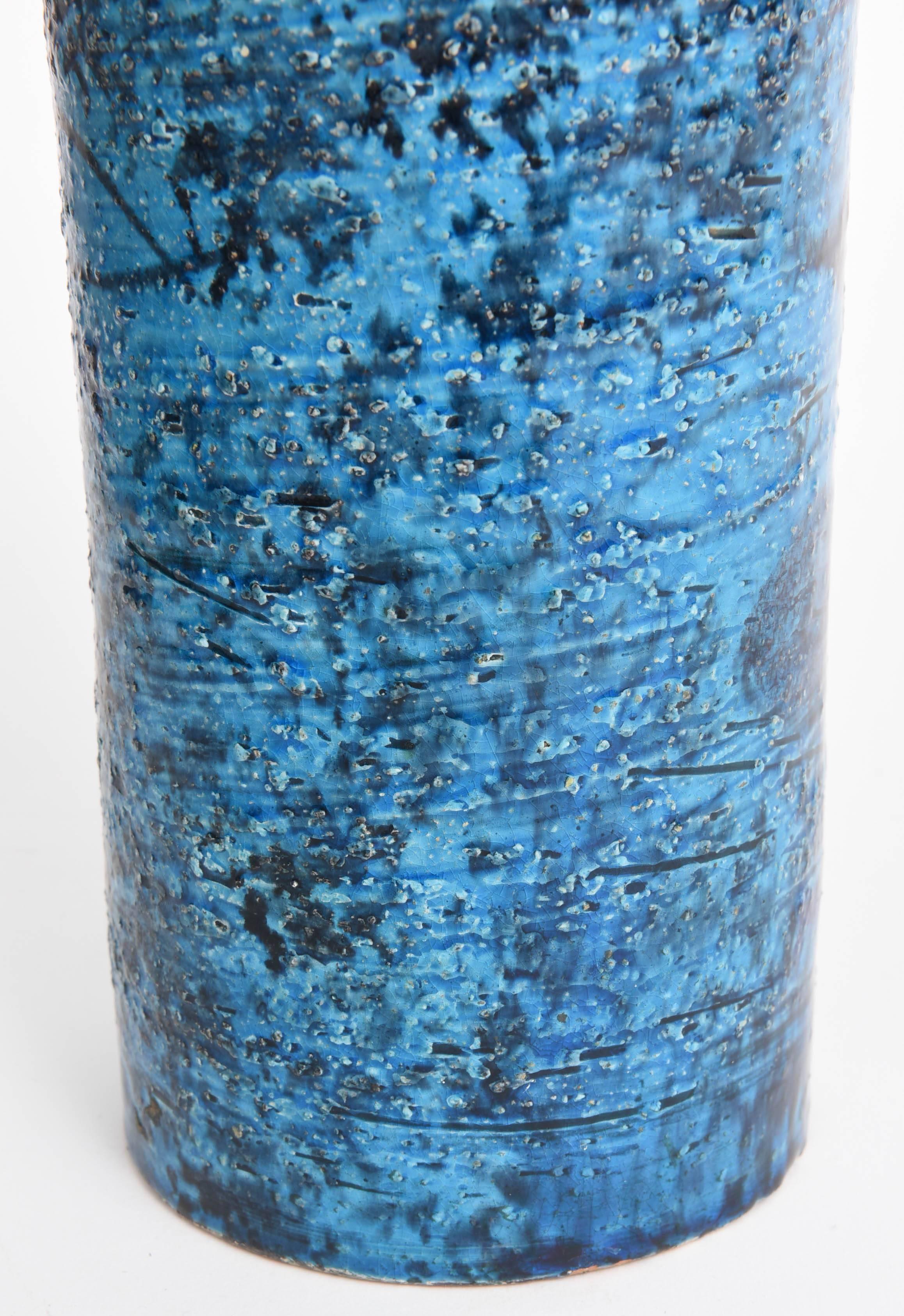 Italian Rare Bitossi Rimini Blue Glazed Fish Vase by Aldo Londi, Italy 1960s