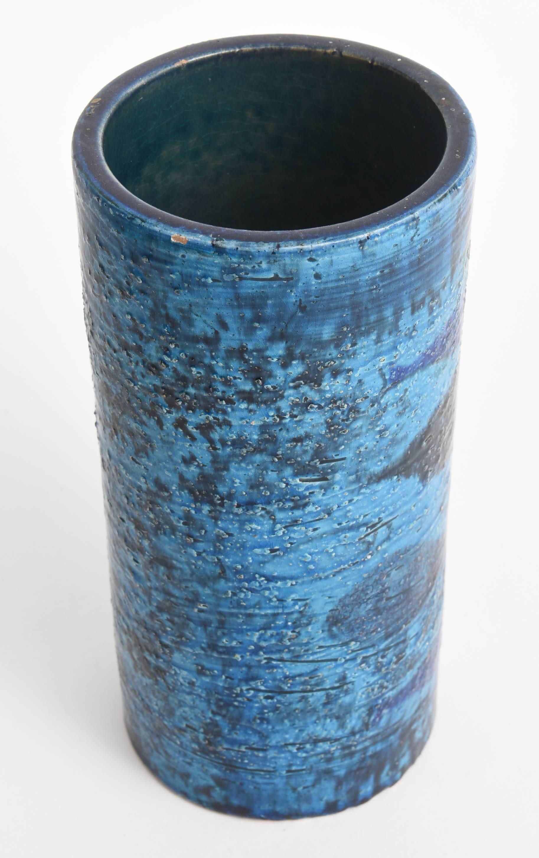 Pottery Rare Bitossi Rimini Blue Glazed Fish Vase by Aldo Londi, Italy 1960s
