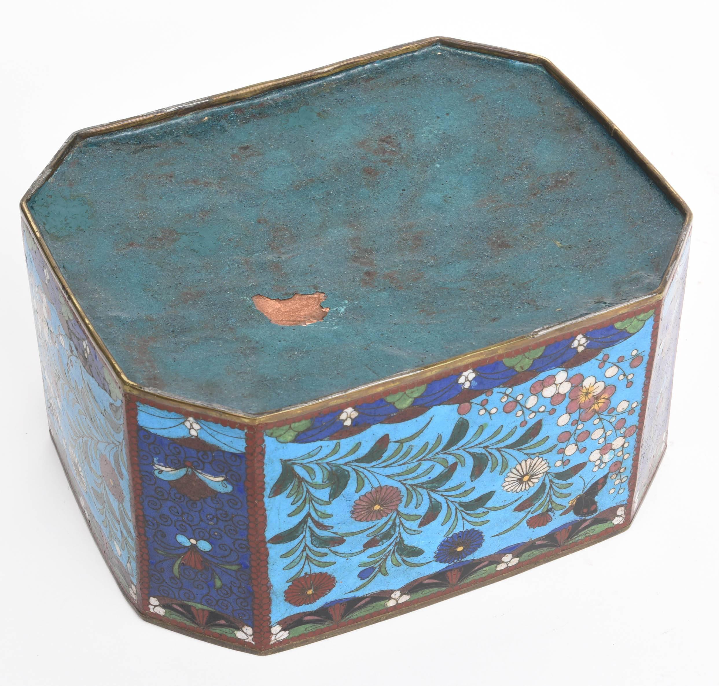 Copper Chinese Cloisonné Octagonal Cachepot or Box, circa 1900