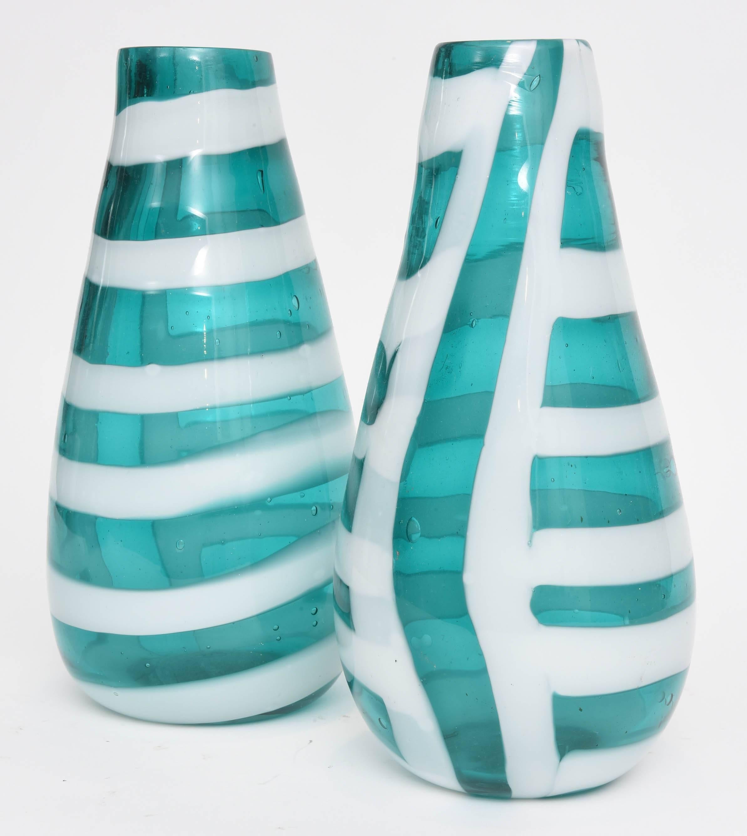 Mid-20th Century Pair of Murano Striped Glass Vases, Fulvio Bianconi for Cenedese, Italy, 1958