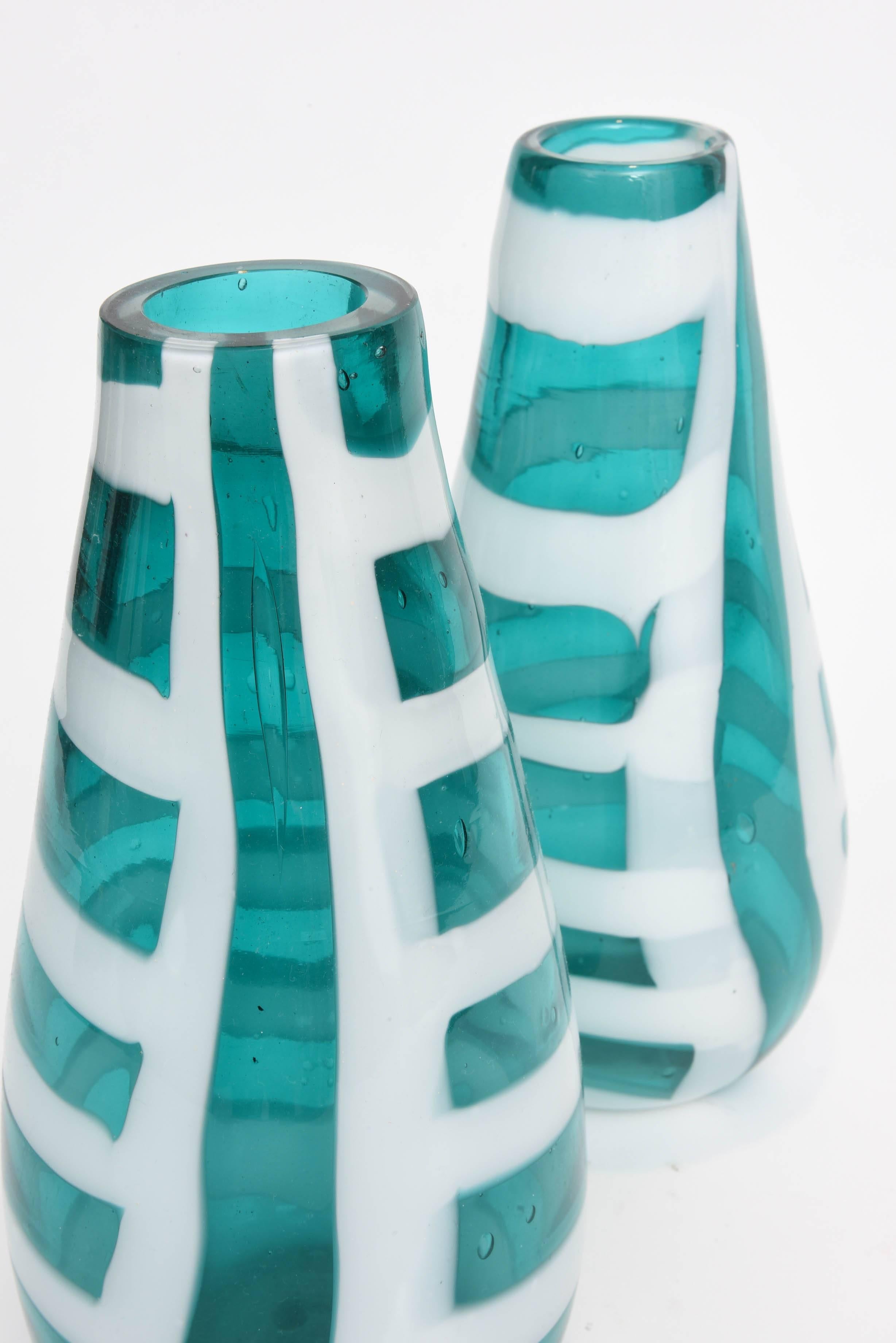 Pair of Murano Striped Glass Vases, Fulvio Bianconi for Cenedese, Italy, 1958 1