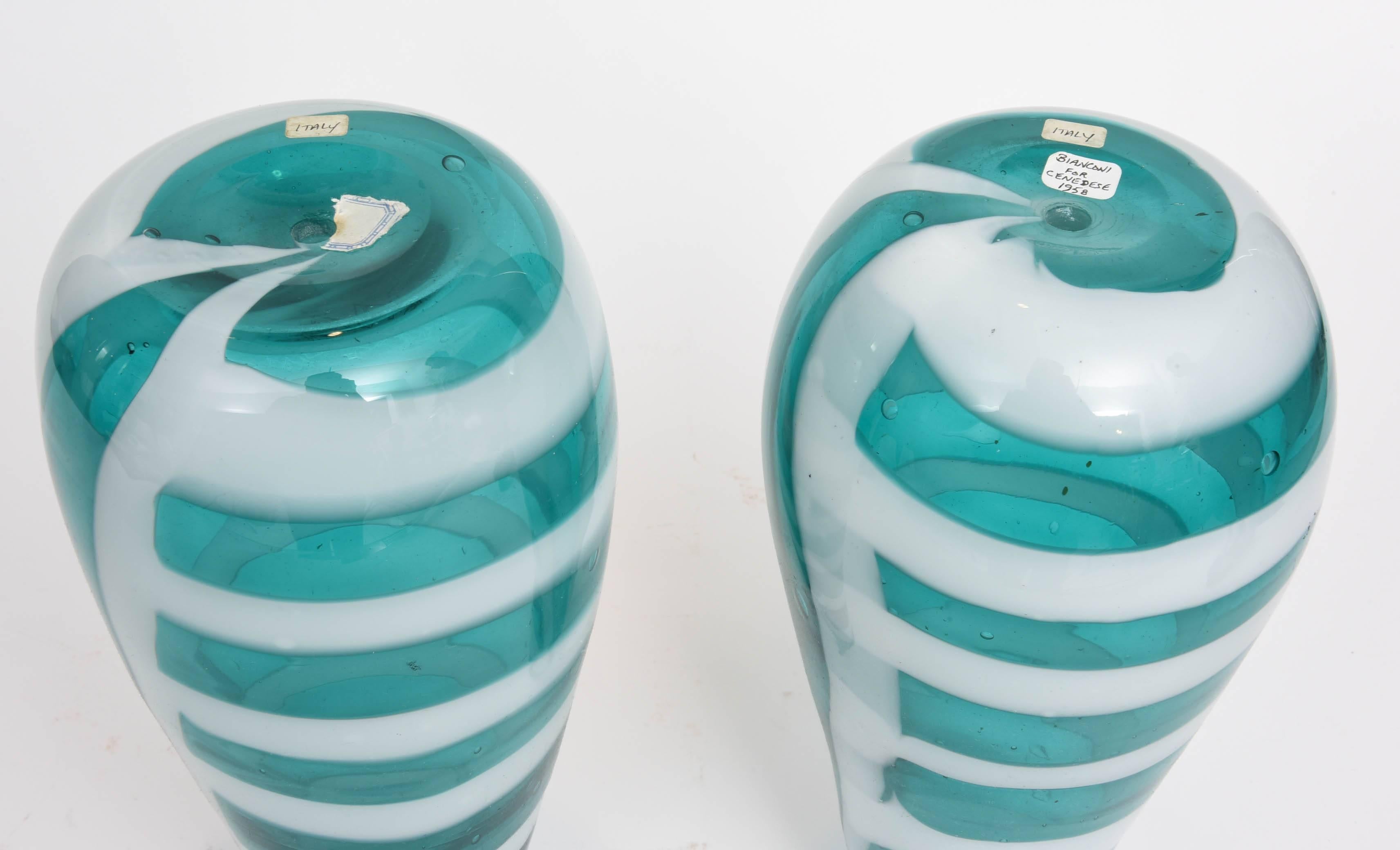 Pair of Murano Striped Glass Vases, Fulvio Bianconi for Cenedese, Italy, 1958 2