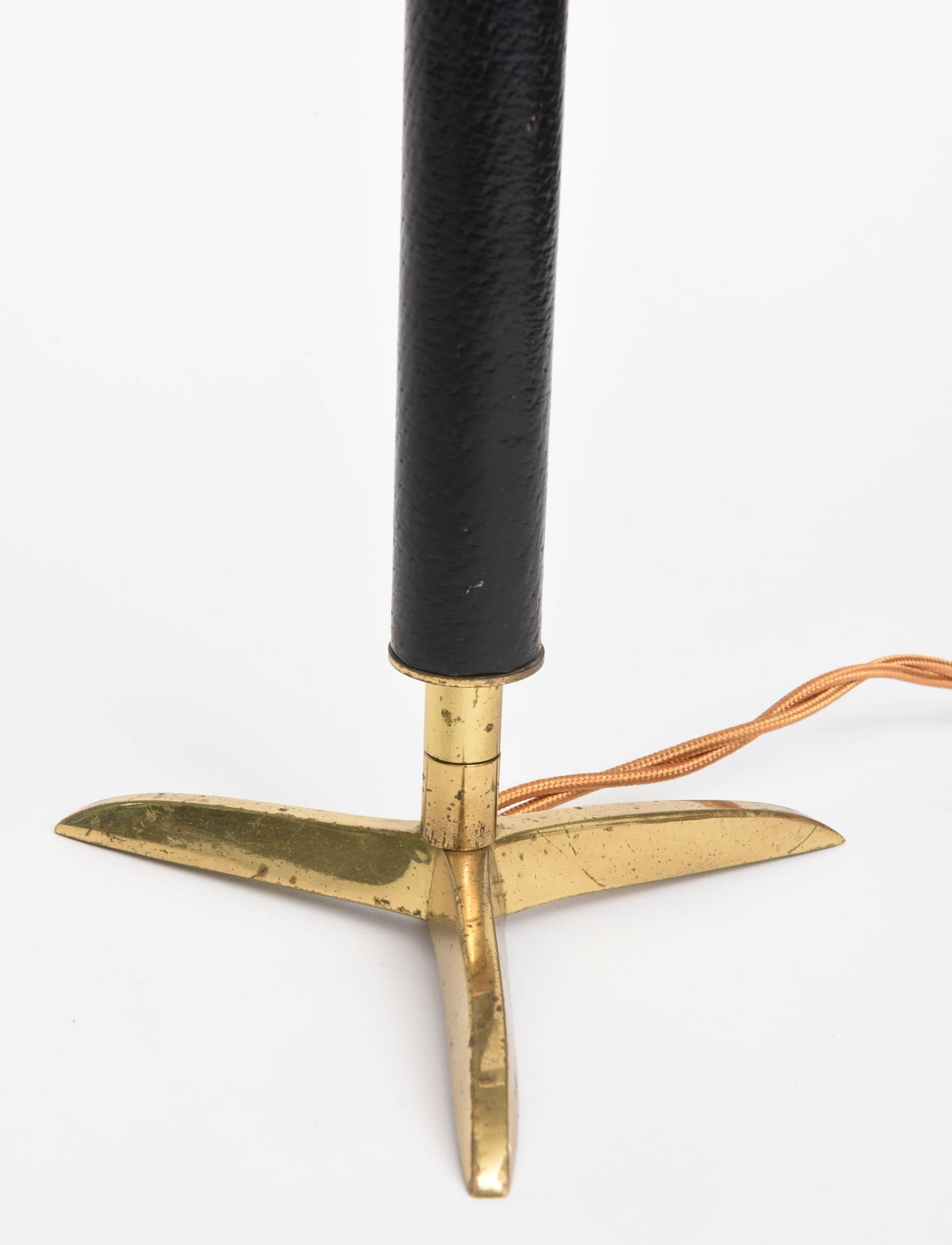 20th Century Brass and Leather Table Lamp in the Style of Jacques Adnet, French 1960s