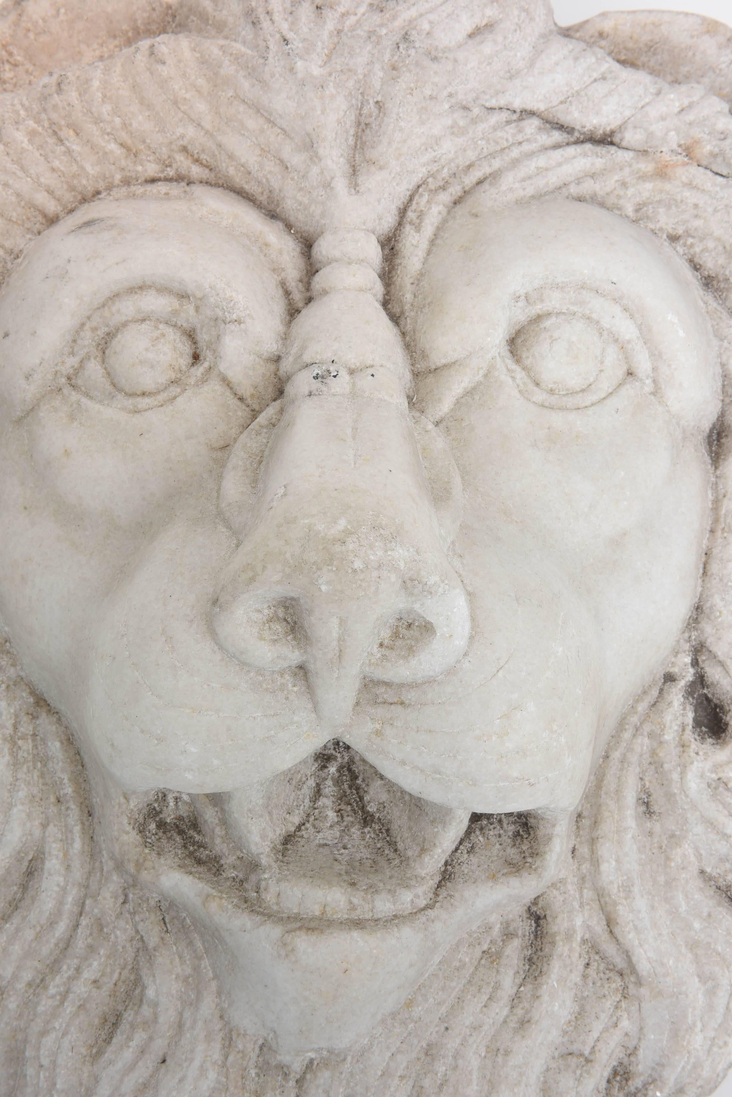 Classical Roman Carved Marble Lion Head, Italian 19th century