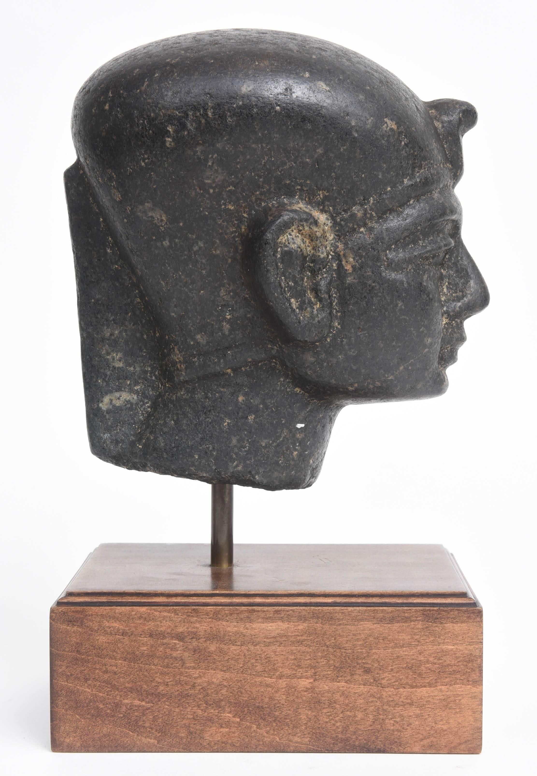 Carved Basalt Head of Egyptian Pharaoh Tuthmosis, 18th Dynasty