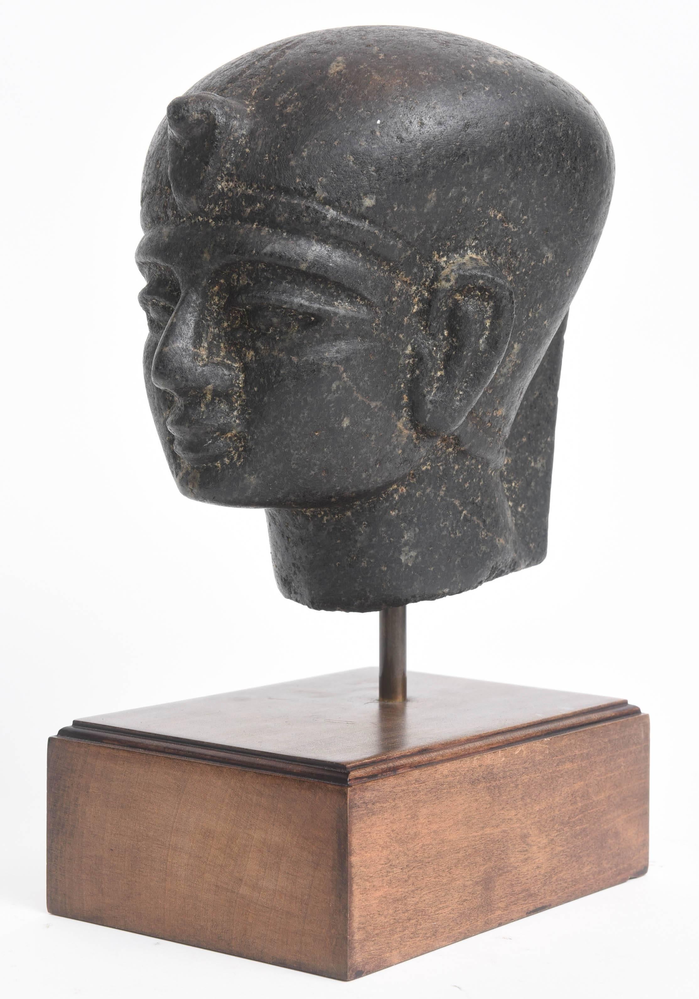 Granite Basalt Head of Egyptian Pharaoh Tuthmosis, 18th Dynasty