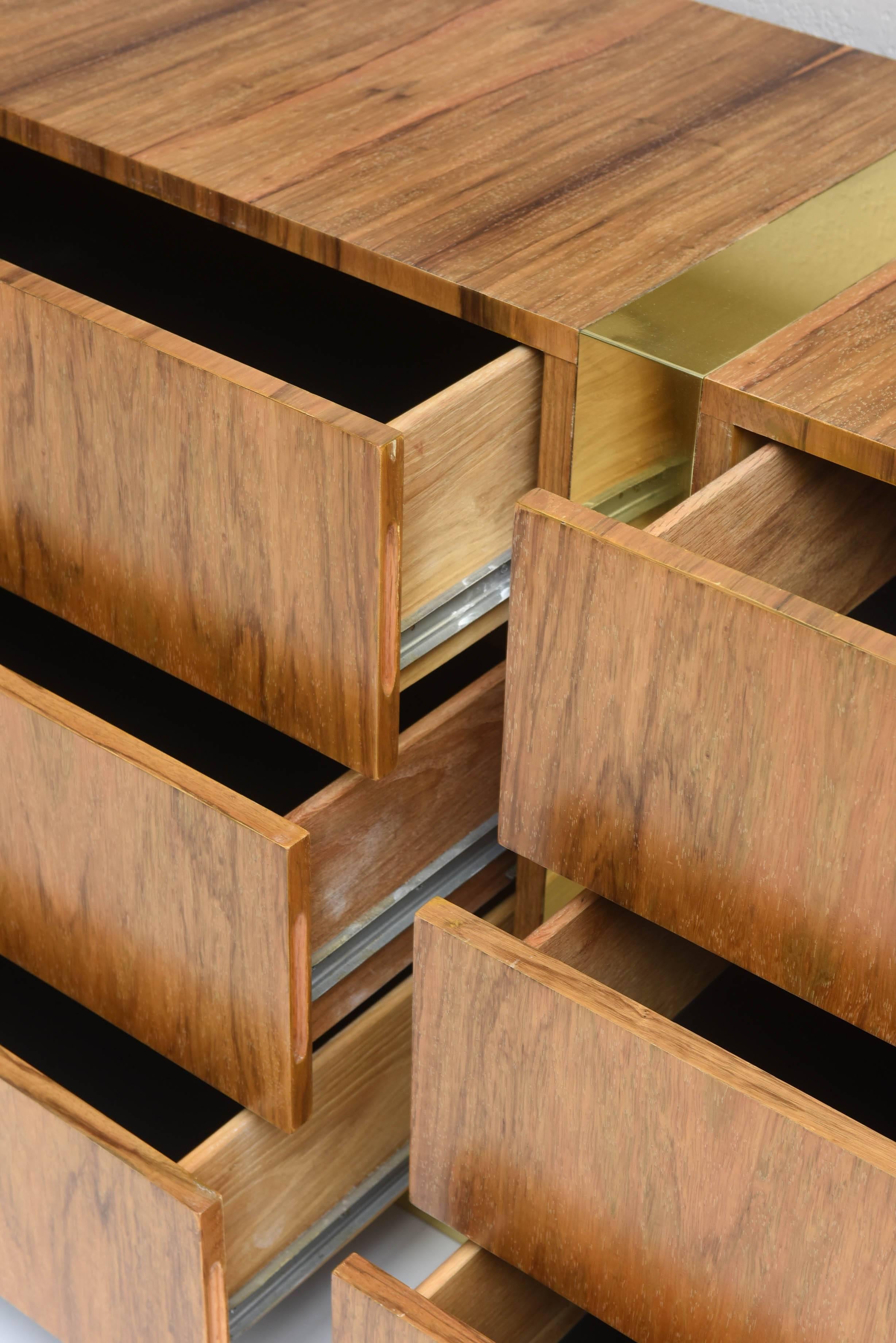 Late 20th Century Bleached Rosewood and Brass Dresser by Milo Baughman for Thayer Coggin