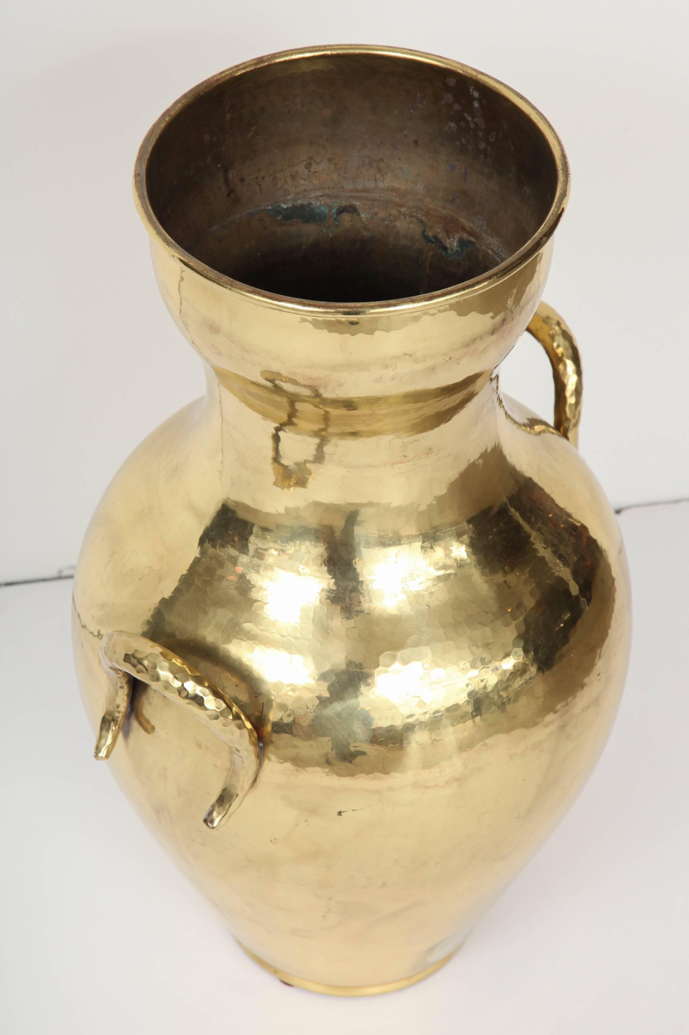 Mid-20th Century  Large 1950s Italian Hand-Hammered Brass Two Handled Urn