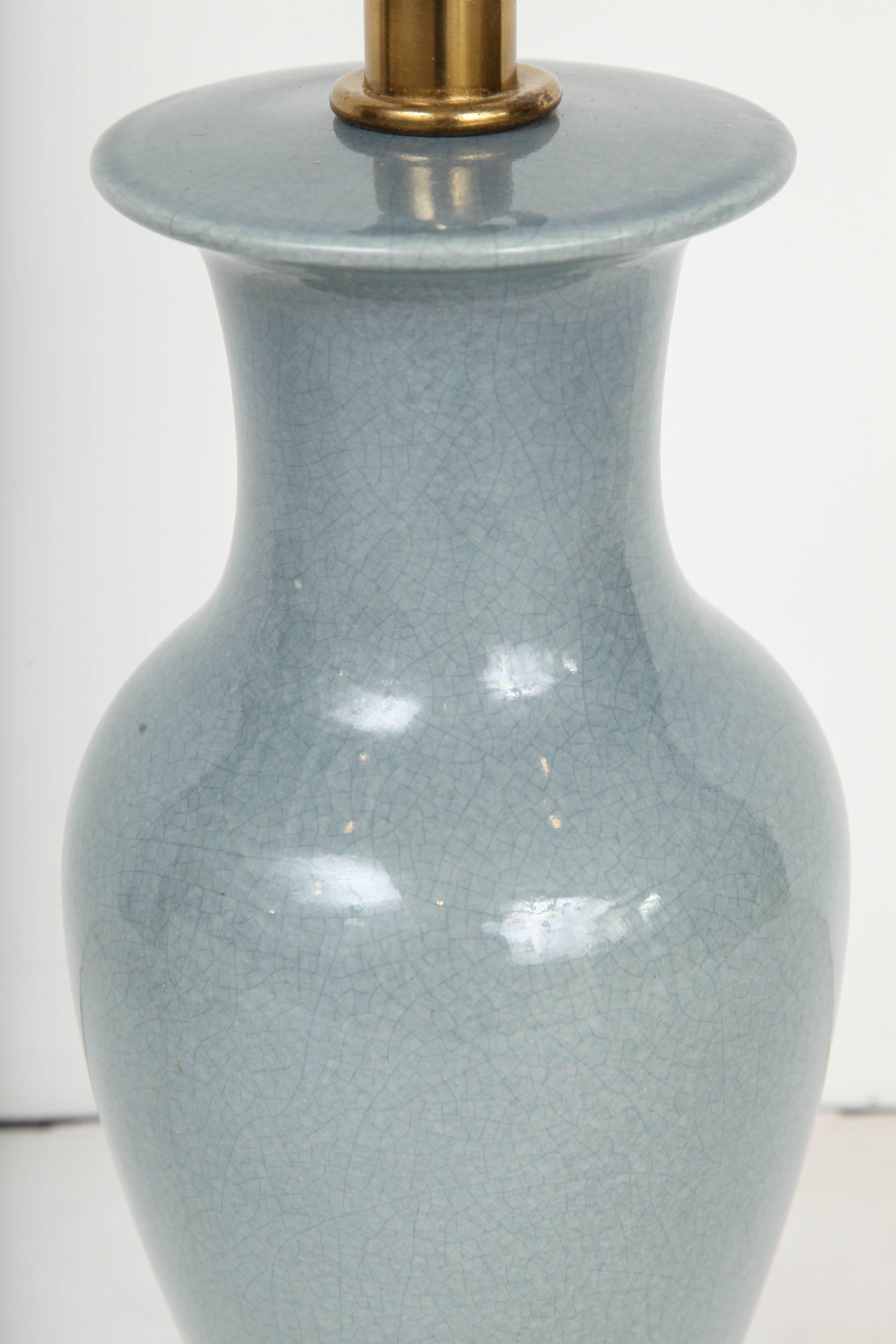 Polished 1940s Blue Porcelain Table Lamp by Paul Hanson