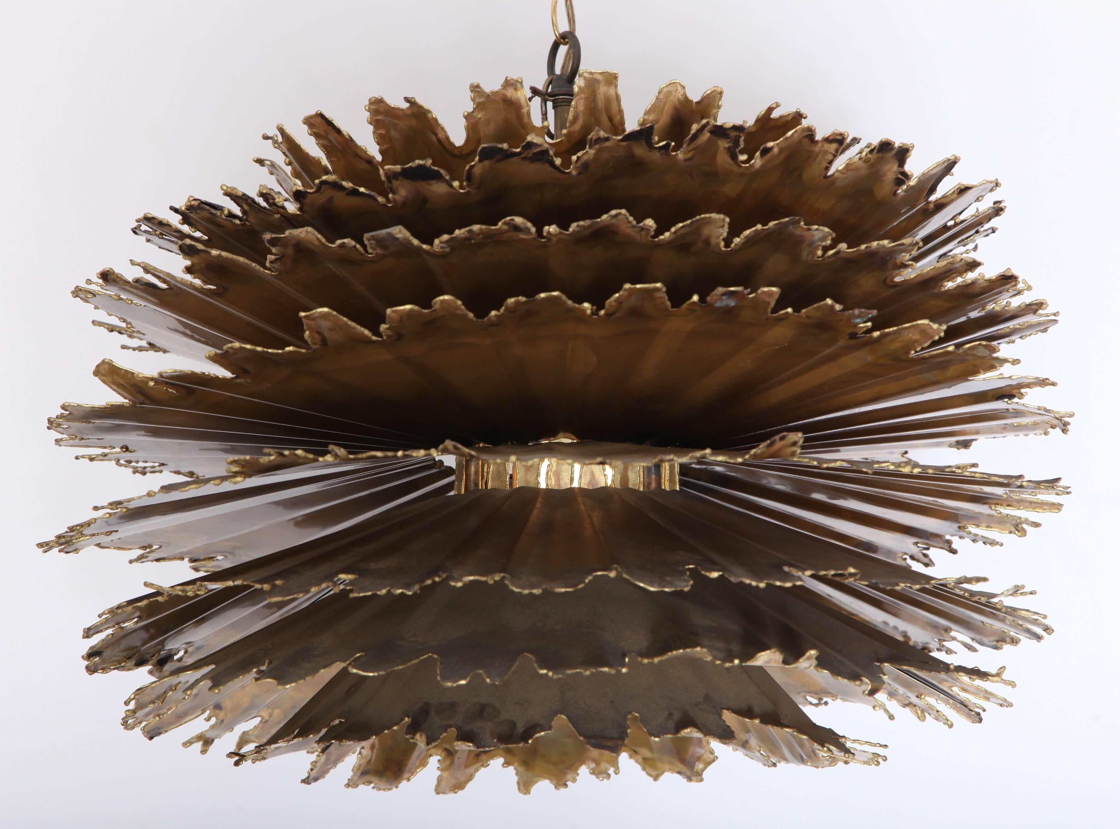 American Patinated Brass Chandelier by Tom Greene