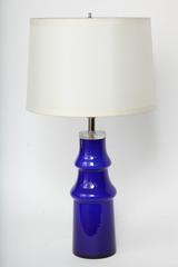 Swedish Modern Blue Art Glass Lamp by Johansfors