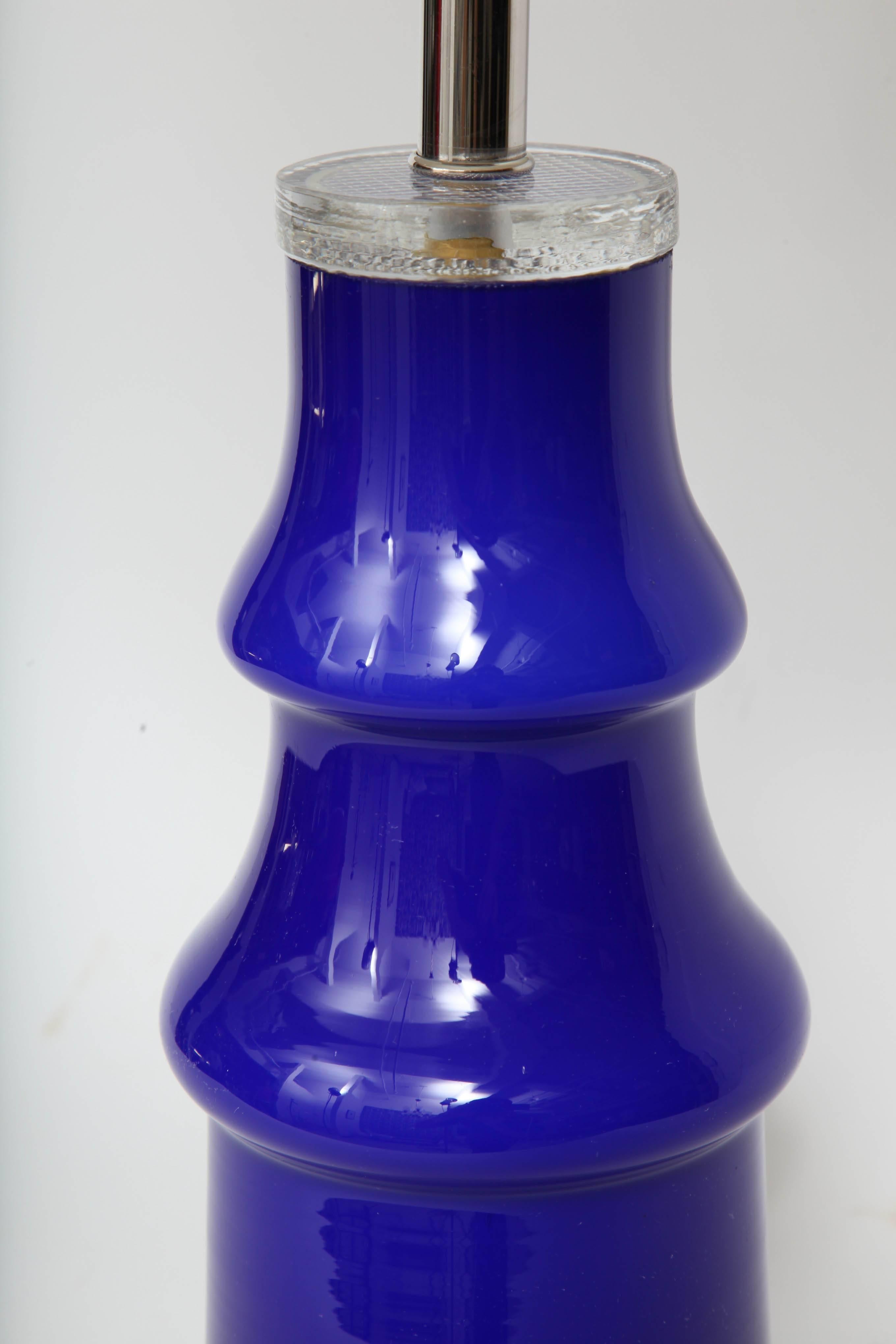 European Swedish Modern Blue Art Glass Lamp by Johansfors